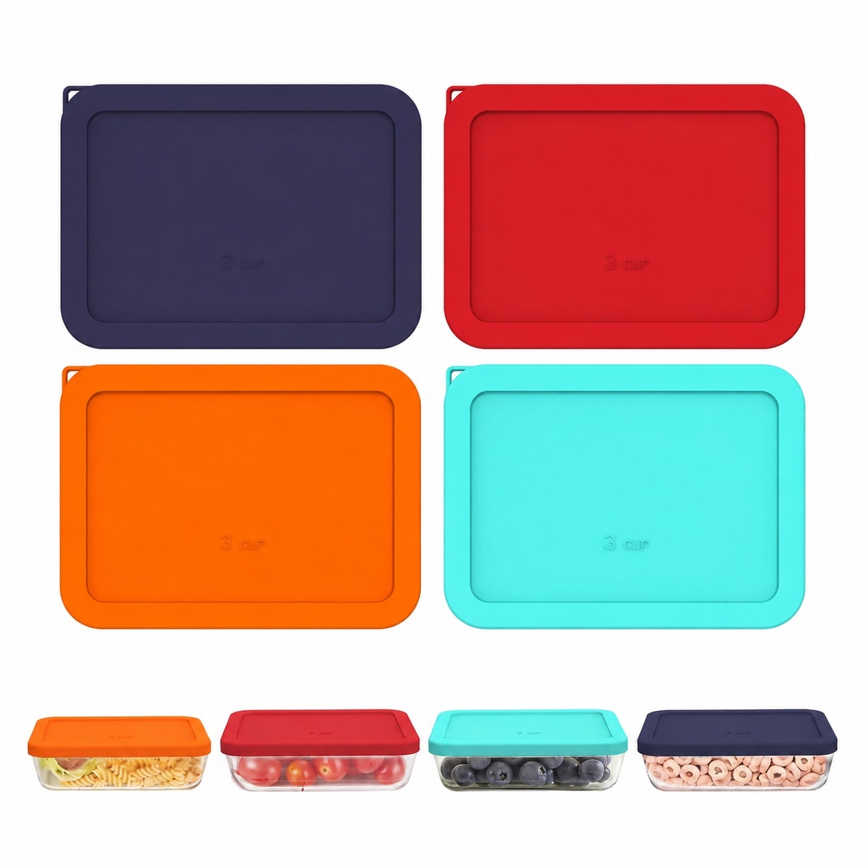 Linder Group Inc Silicone rectangle storage lids for 3 cup glass bowls ...