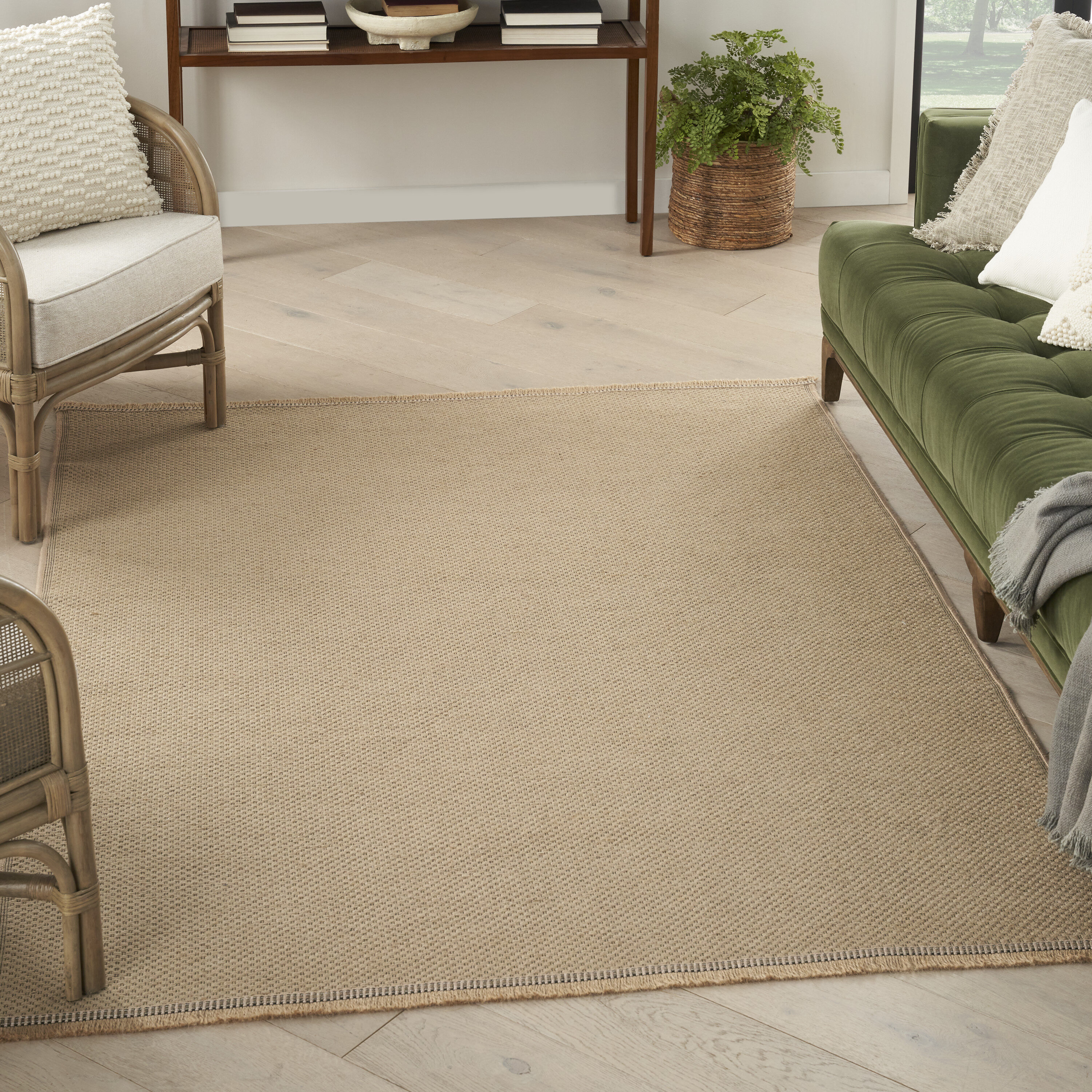 Nourison 099446906625 Washable Jute 4 x 6 (ft) Jute Natural Rectangular Indoor Solid Mid-Century Modern Machine washable Area rug