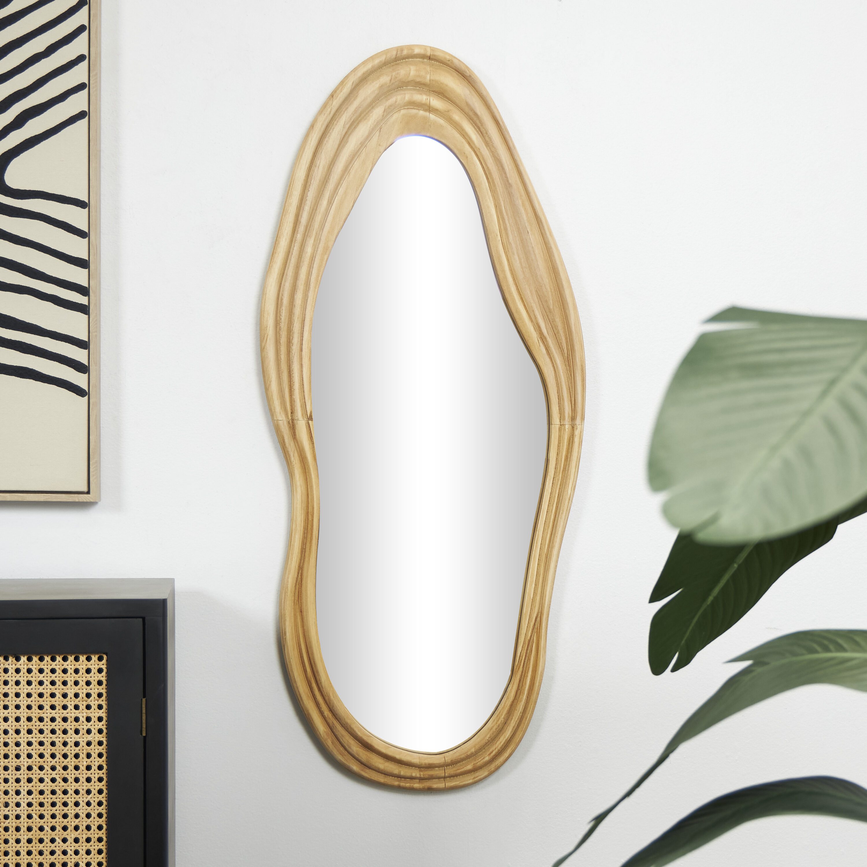 Asymmetrical Natural Brown Wood Full Length Mirror