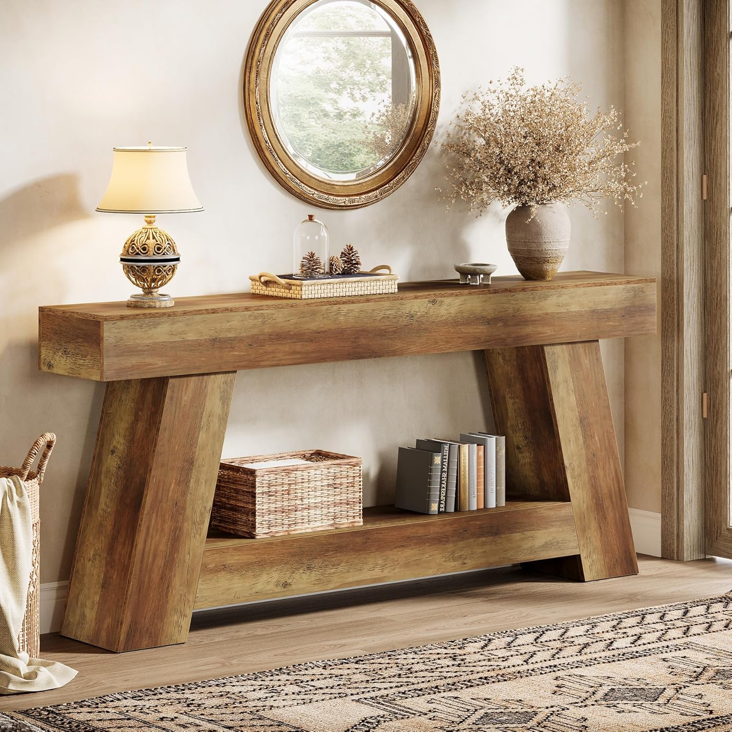 Tribesigns 70.9 inches Extra Long Console Table Farmhouse 2 Tiers ...