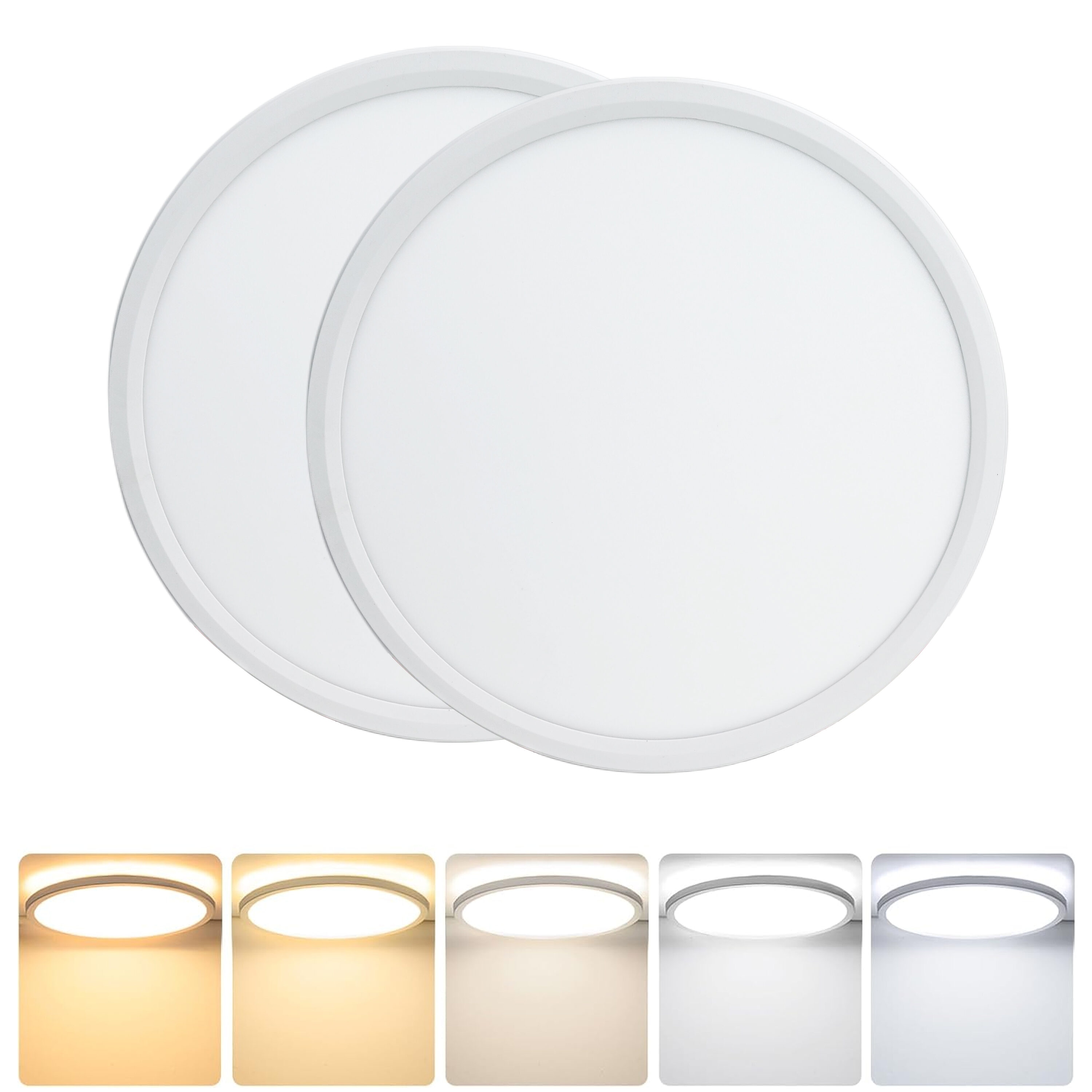 Bieuoram 2-Pack of 16-Inch 40Watt 4800 Lumens LED Flush Mount Ceiling Light 5 Color Selectable for Bedroom Kitchen Living Dining Room Office