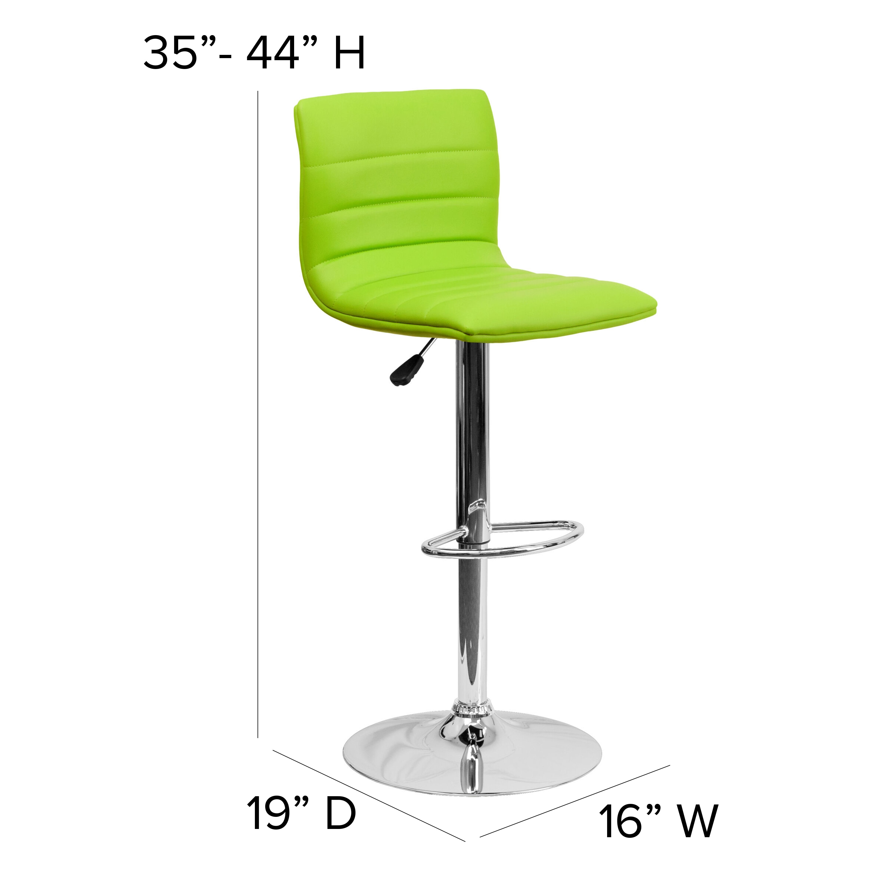 Modern Green Vinyl Adjustable Swivel Bar Stool with Chrome Base