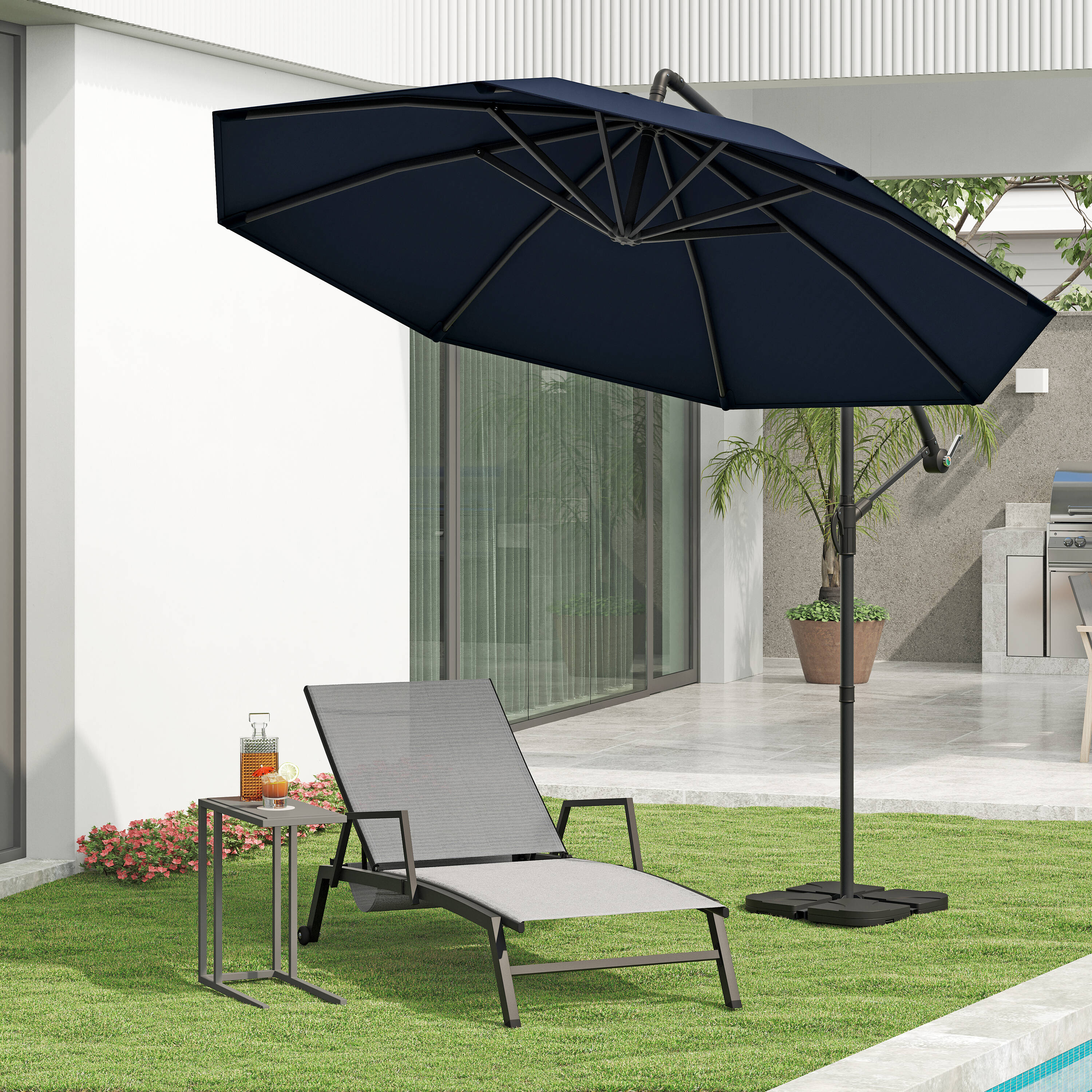 Octans 10-ft Steel Blue Cantilever Patio Umbrella with Base in the ...