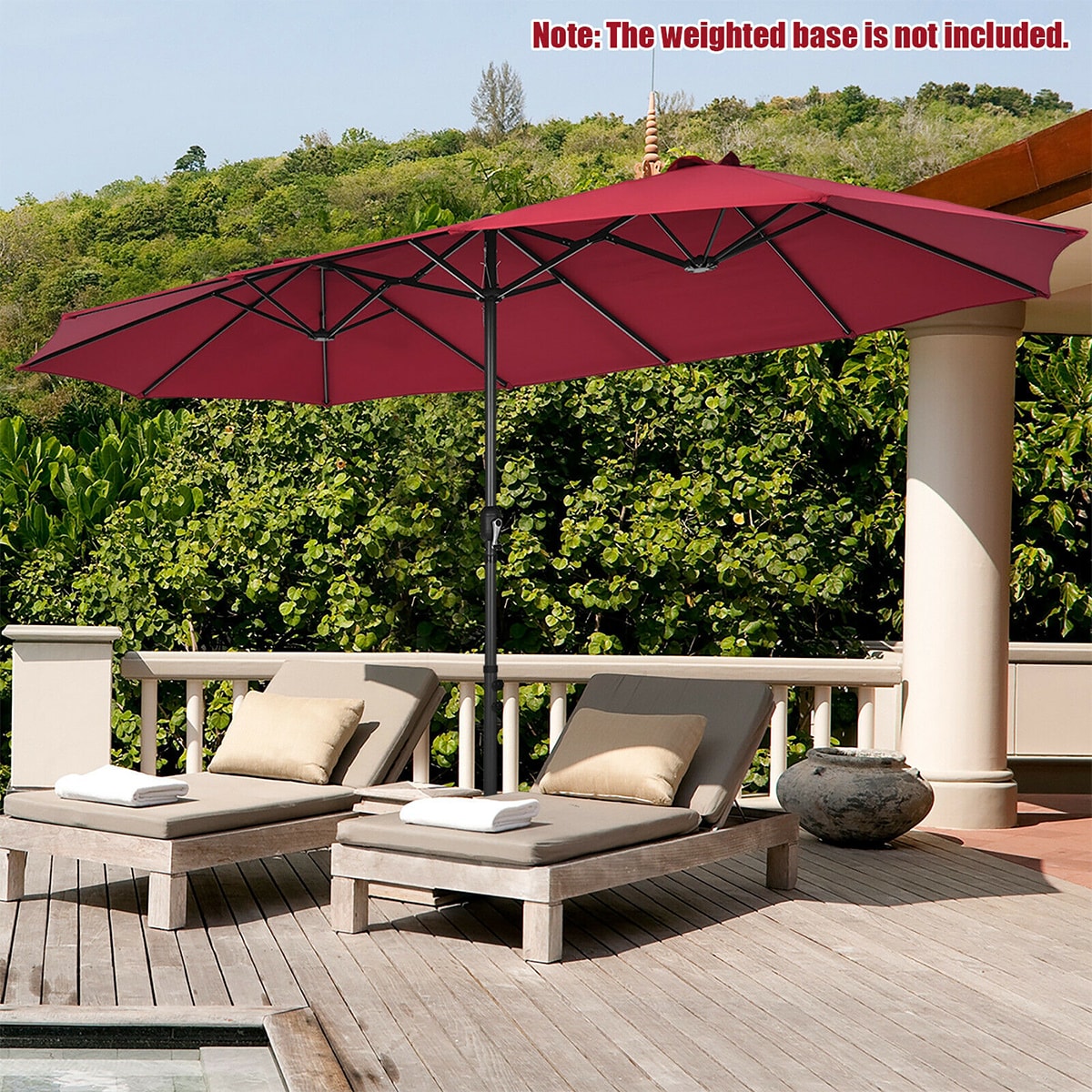 WELLFOR 15 ft Red Double-Sided Rectangular Patio Umbrella with Crank ...