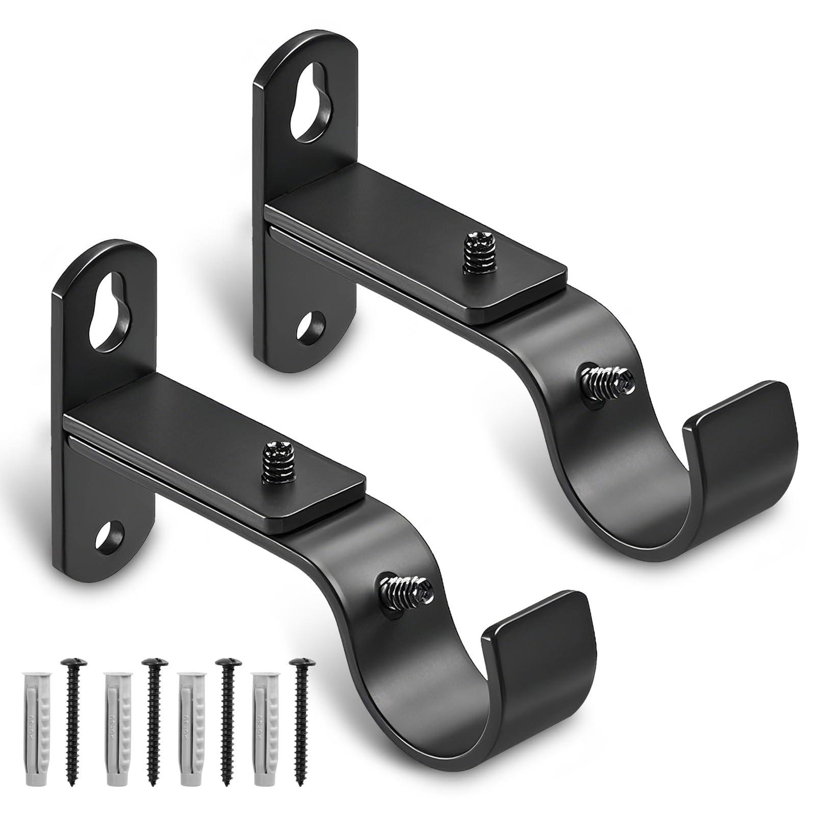 Phewnyzo - Adjustable Curtain Rod Brackets Metal Window Drapery Rod Hanger Holders Hooks for 1 i...
