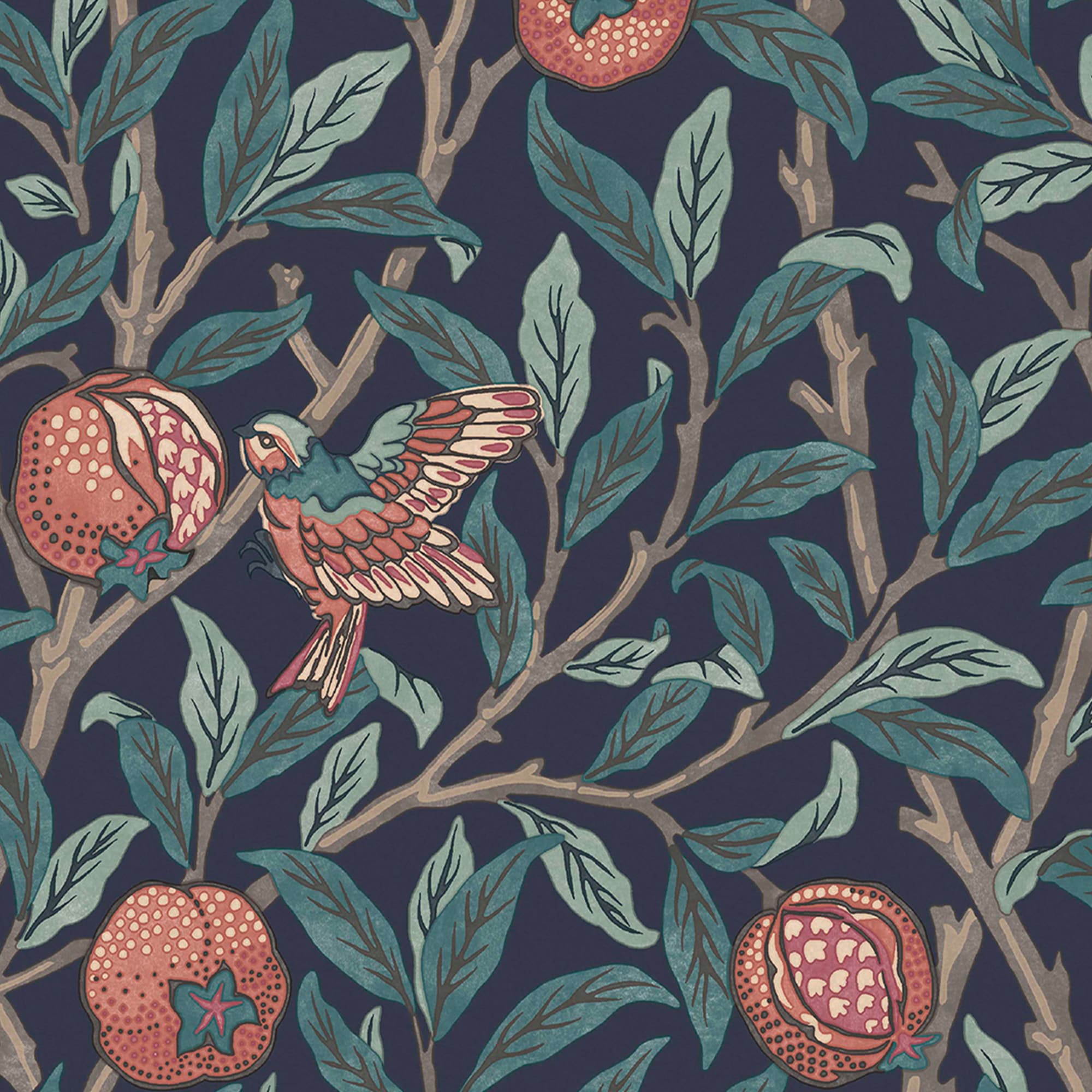 William Morris Navy Blue Floral Vinyl Wallpaper Roll
