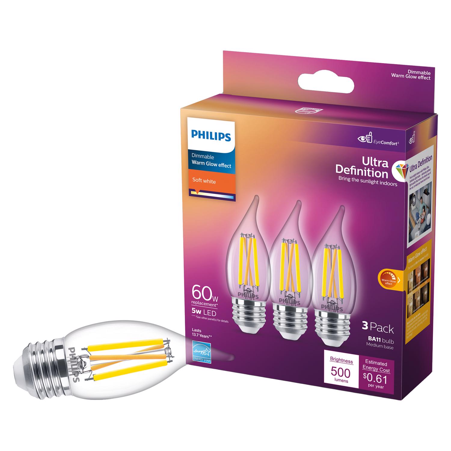 Philips EJD3013960 BA11 E26 Medium LED Bulb Soft White 60 Watt Equivalence 3 pk