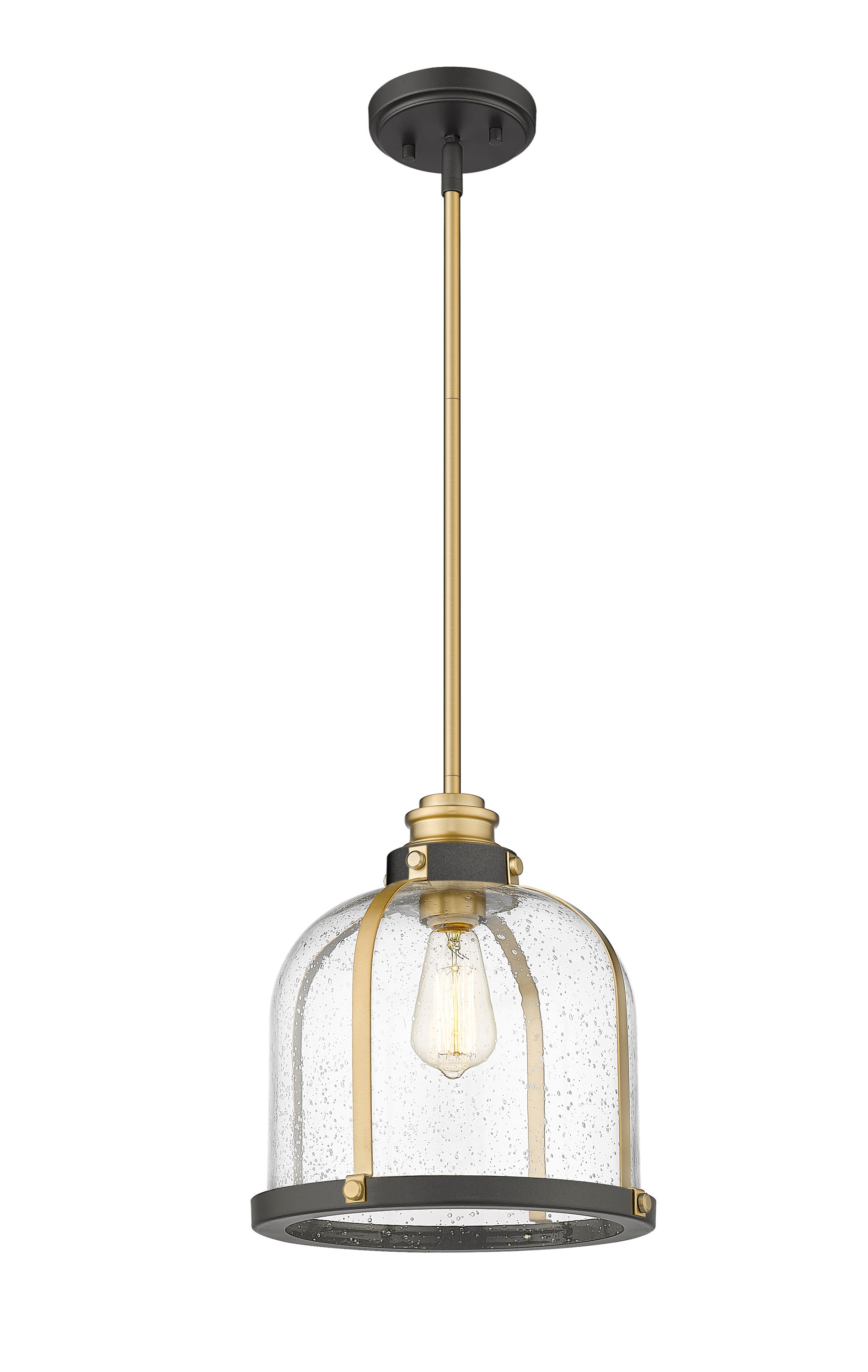 Z-Lite Burren Bronze + Brass Traditional Seeded Glass Dome Hanging Pendant  Light in the Pendant Lighting department at
