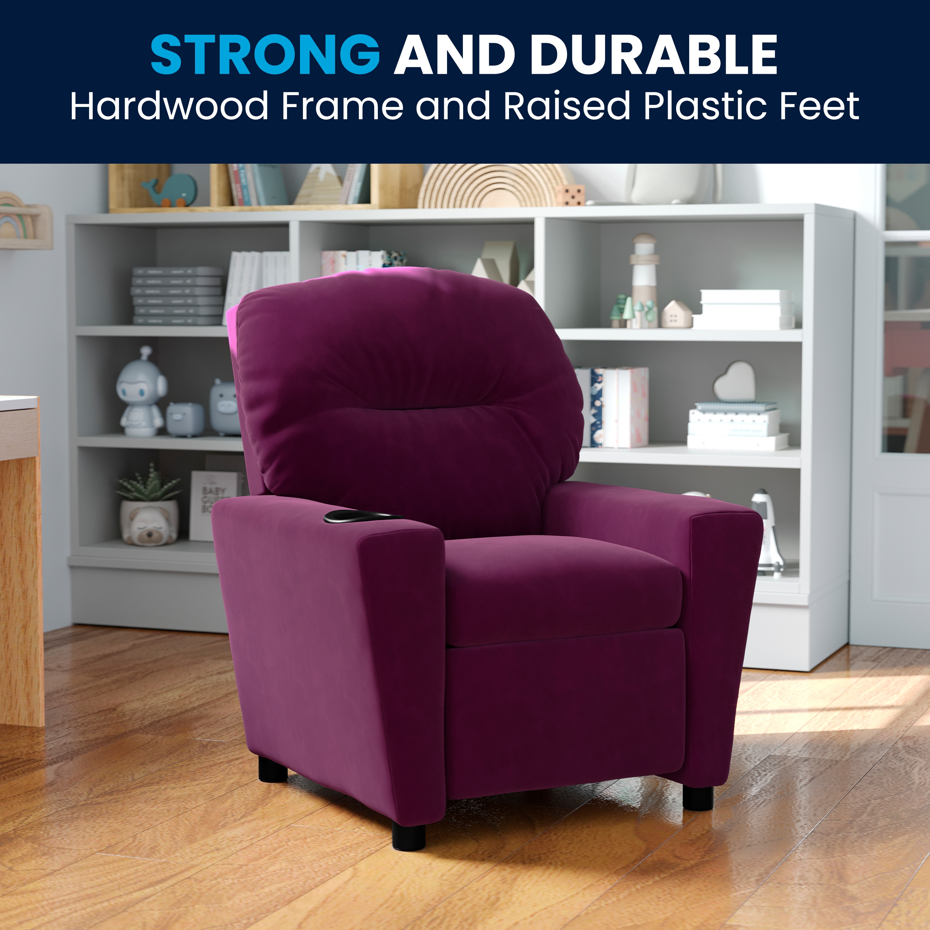 Lilac Dreams Purple Microfiber Kids Recliner with Cup Holder