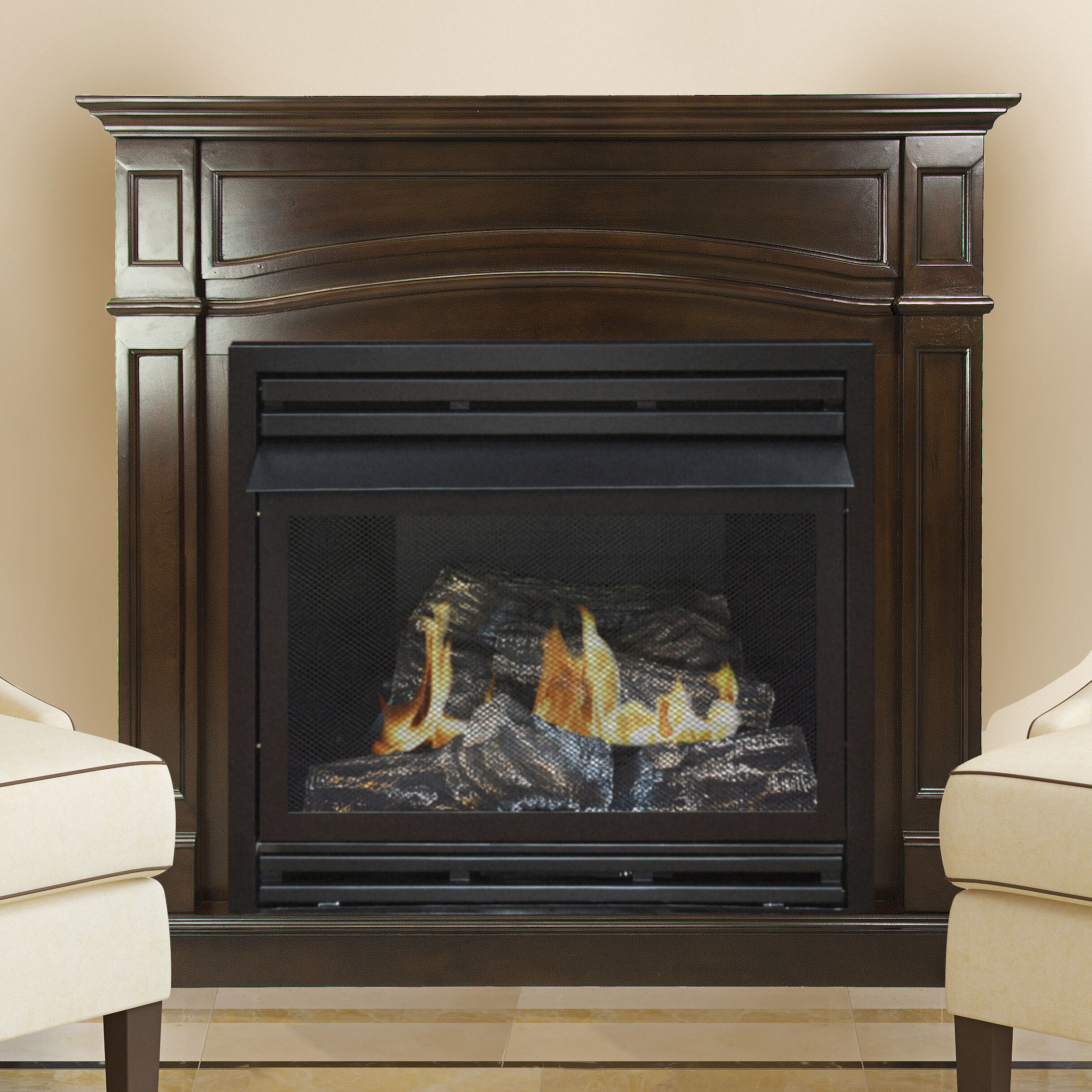 Pleasant Hearth 45.88-in Cherry Ventless Liquid Propane Gas Fireplace ...