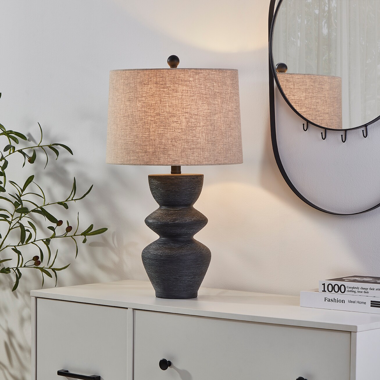 Kawoti 25" Black Distressed Ceramic Table Lamp with Beige Shade