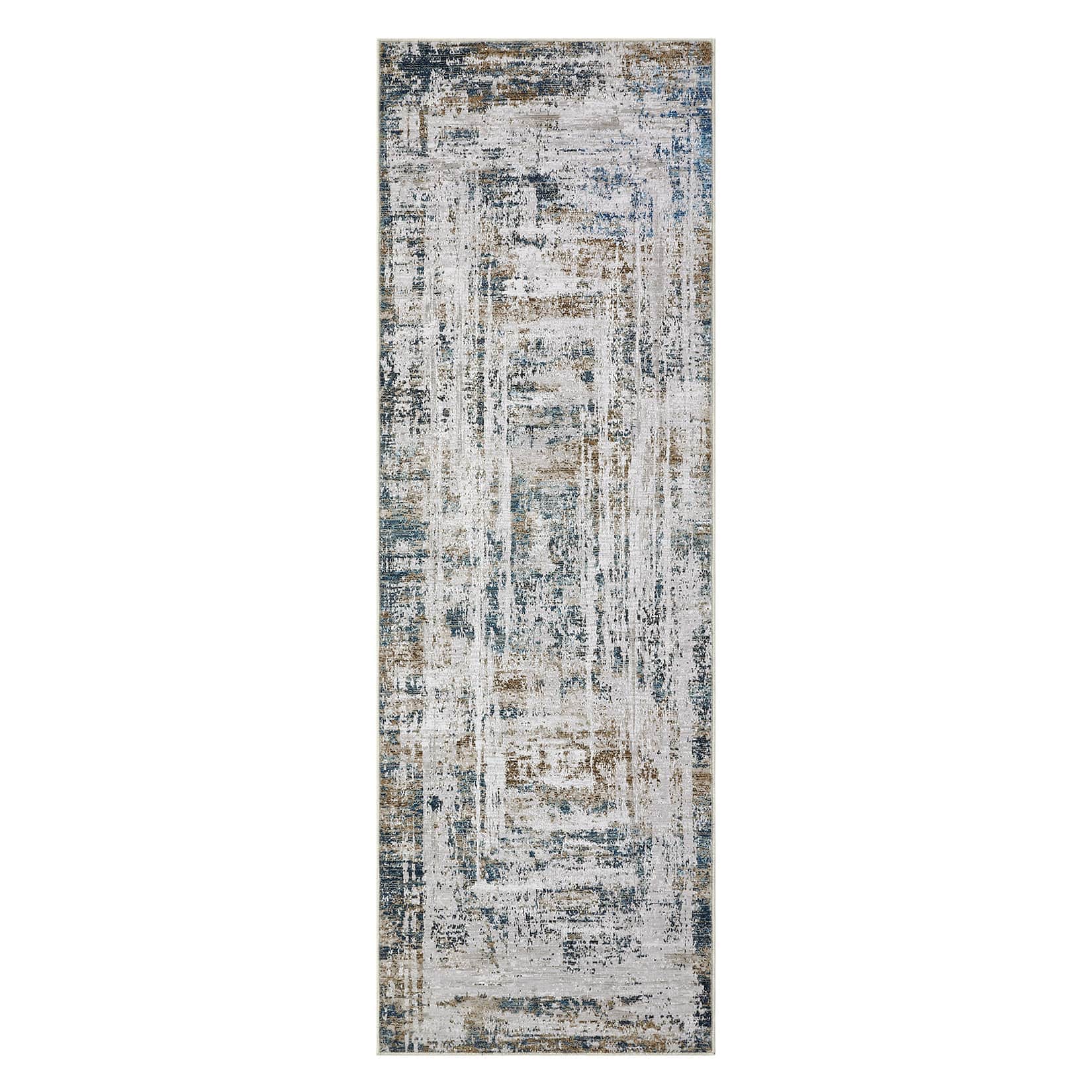 Qeetex LSN-PHO-16LRH003 2 x 6 ft Polyester Initation Cashmere Blue Rectangular Hallway Bathroom Entryway Kitchen Office Foldable Abstract Modern Washable Area Rug