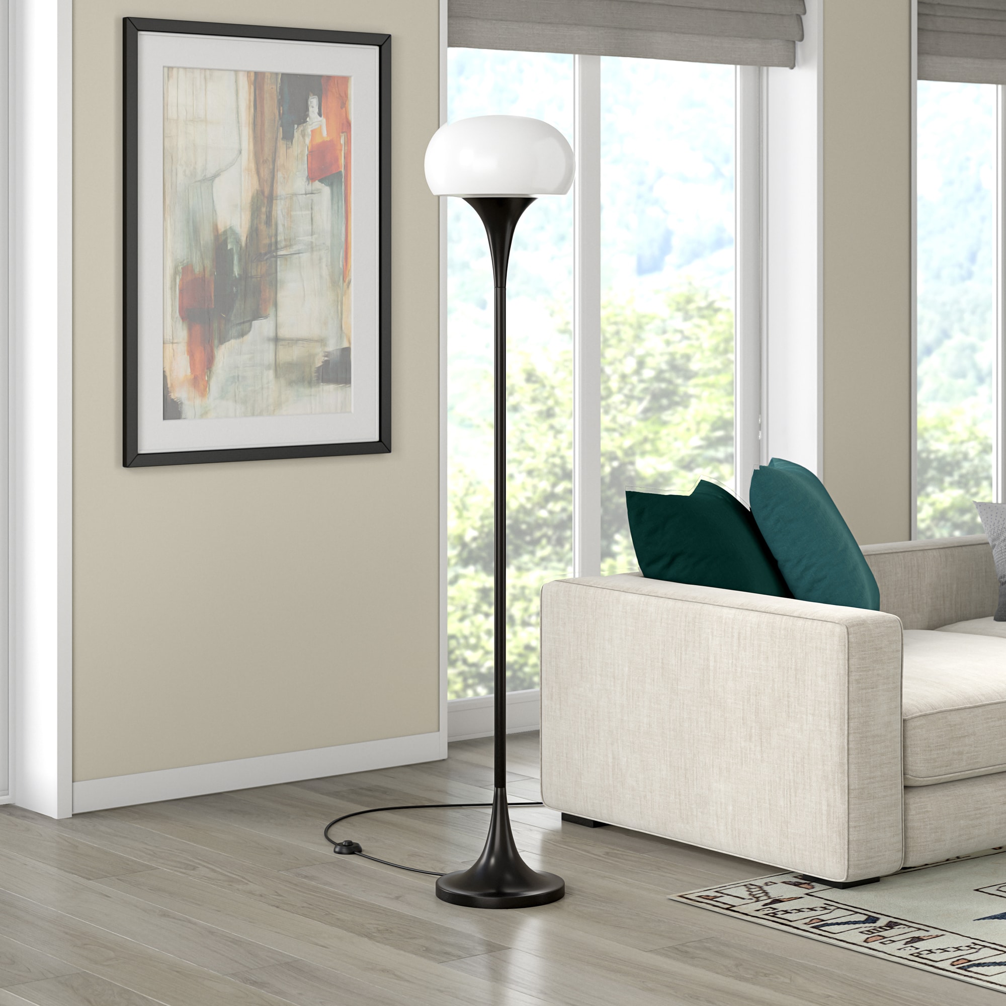 Hailey Home FL2190 Aleister 66.63-in Blackened Bronze Standard Floor Lamp with Glass Shade
