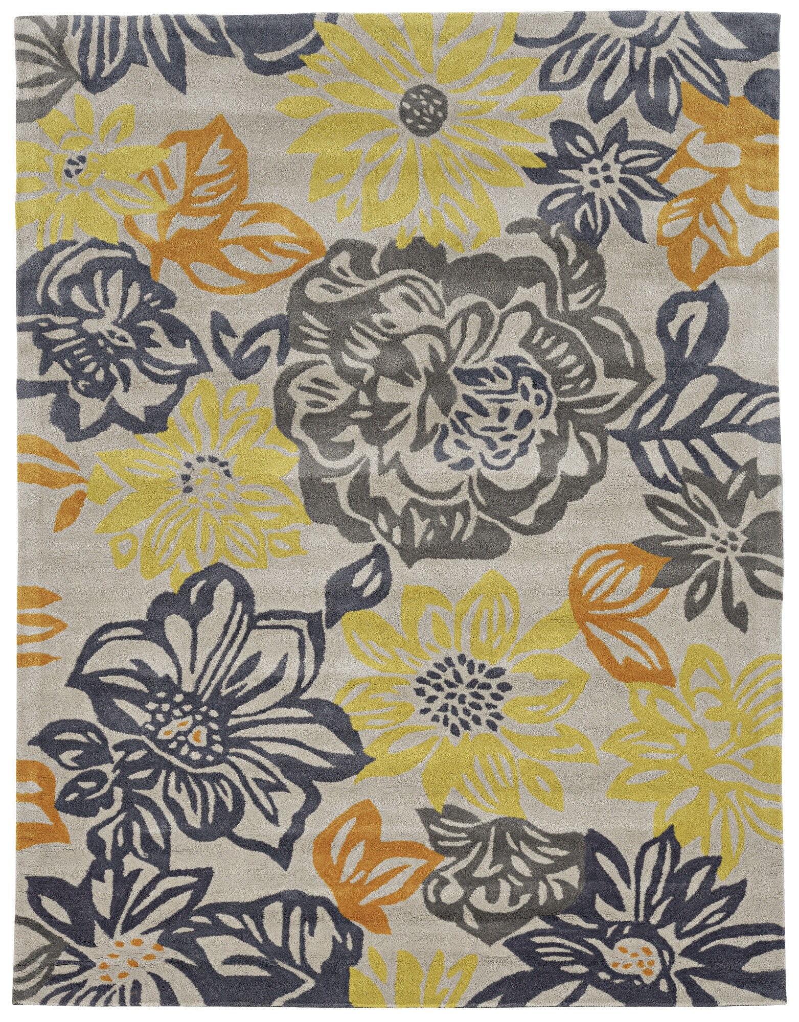 Linon RUG-TARL3281 Trio 8 X 10 (ft) Yellow and Gray Indoor Floral/Botanical Area Rug
