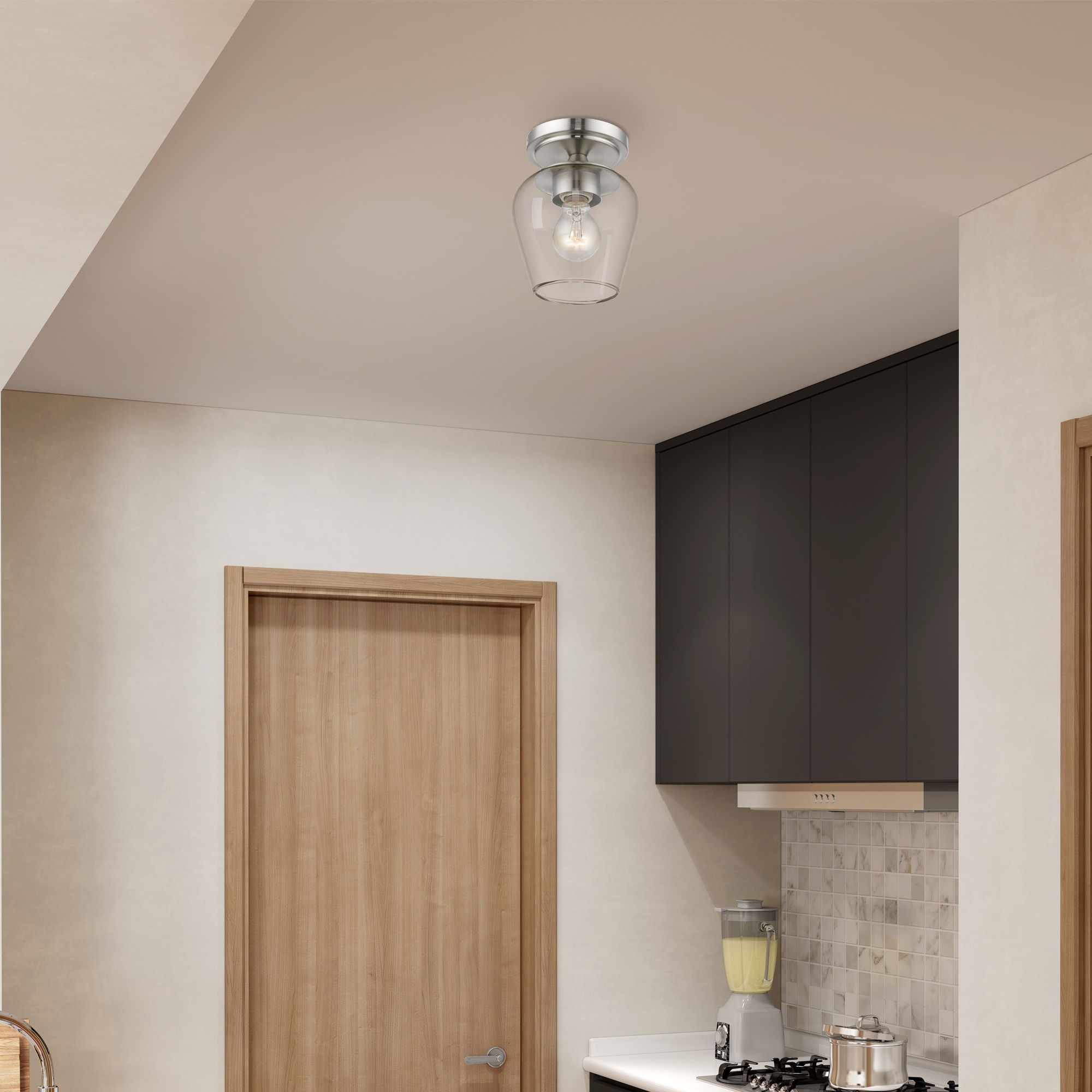 Willow Brushed Nickel 1-Light Indoor/Outdoor Flush Mount with Clear Glass