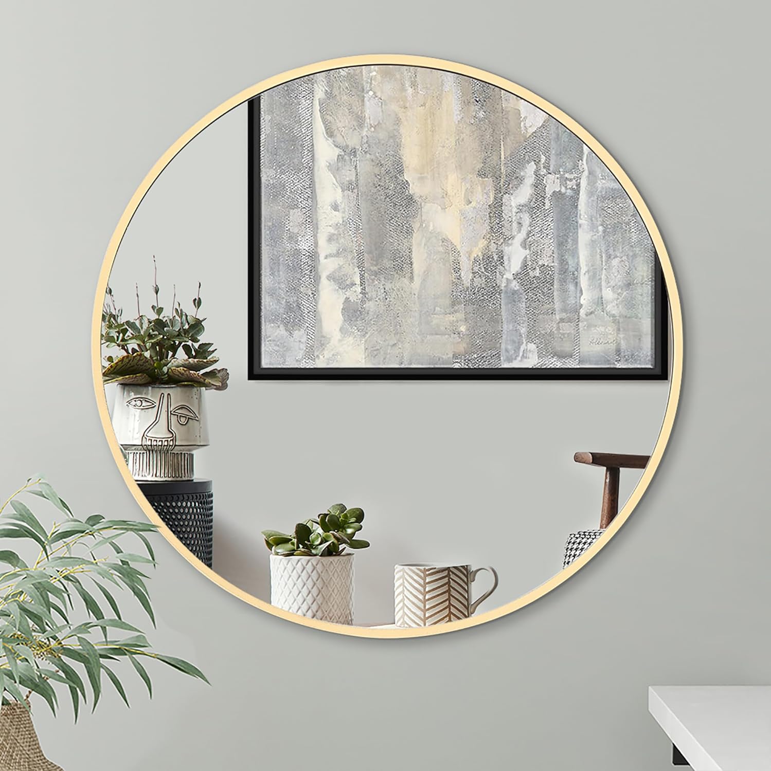 Forclover HUC-R32GD 32-Inches x 32-Inches Beveled Round Bathroom Vanity Mirror ( Gold )