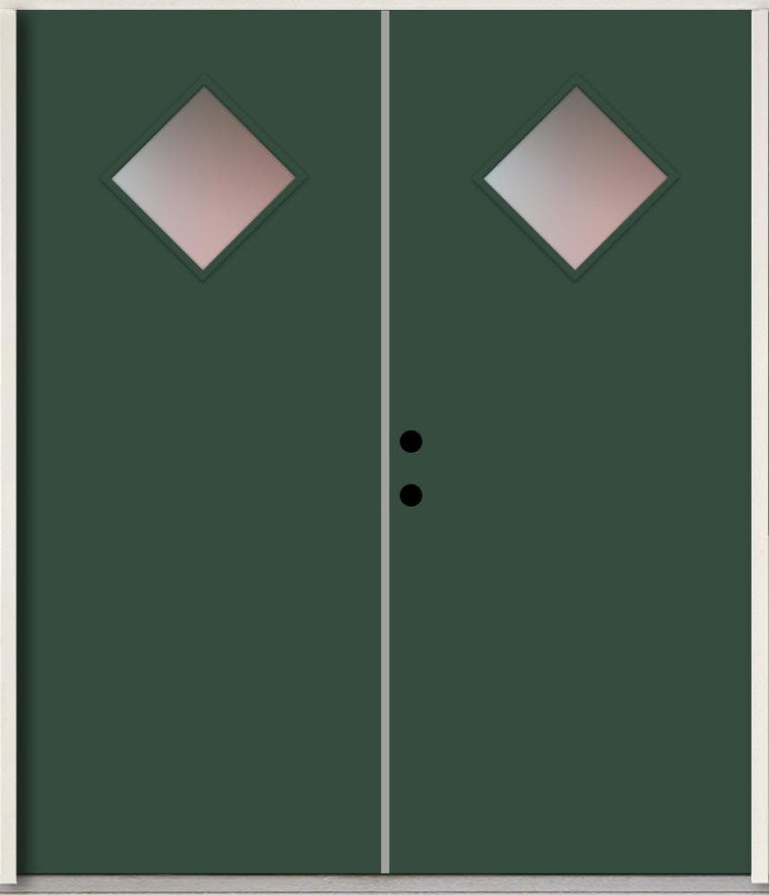 RELIABILT LO1067253 Spotlights 64-in x 80-in x Fiberglass 1/4 lite Right-hand inswing Evergreen Paint Painted Prehung Double Front Door Insulating core