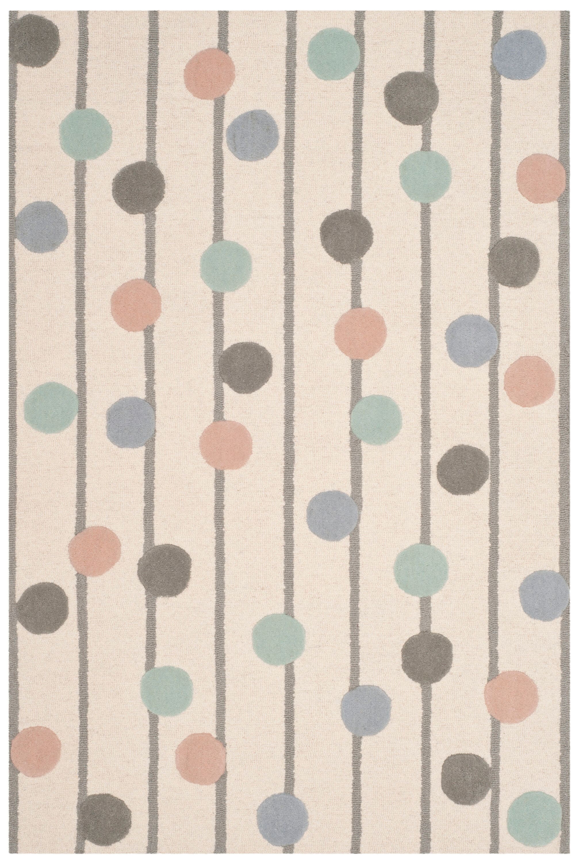 Ivory and Multi Polka Dot Wool Kids Area Rug, 4' x 6'