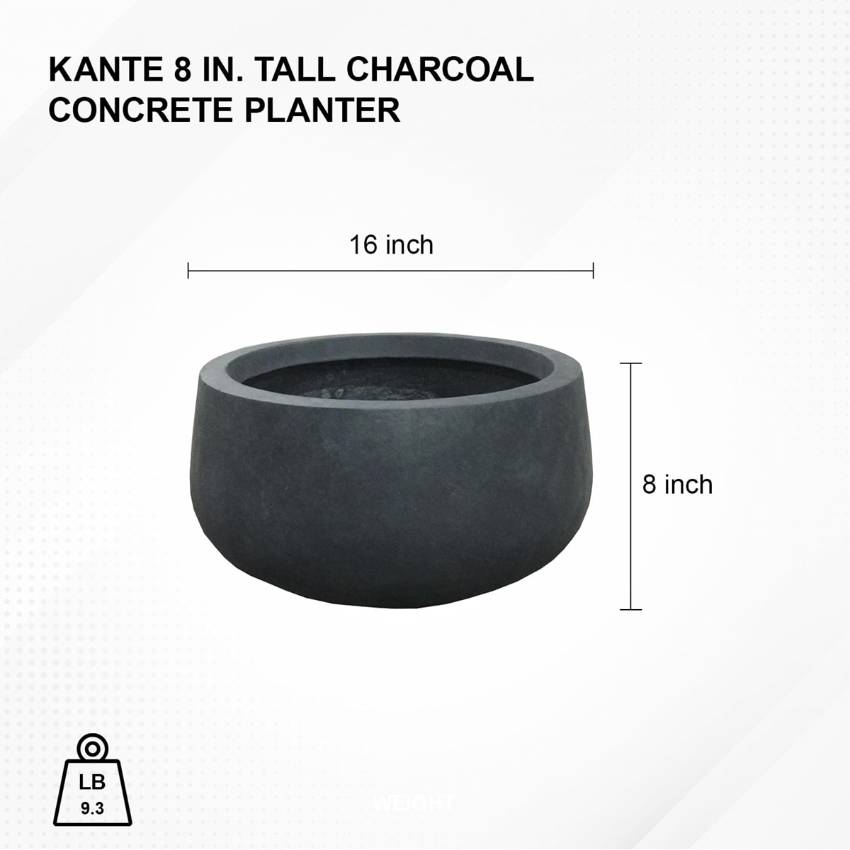Charcoal Round Concrete Planter with Smooth Finish, 19"