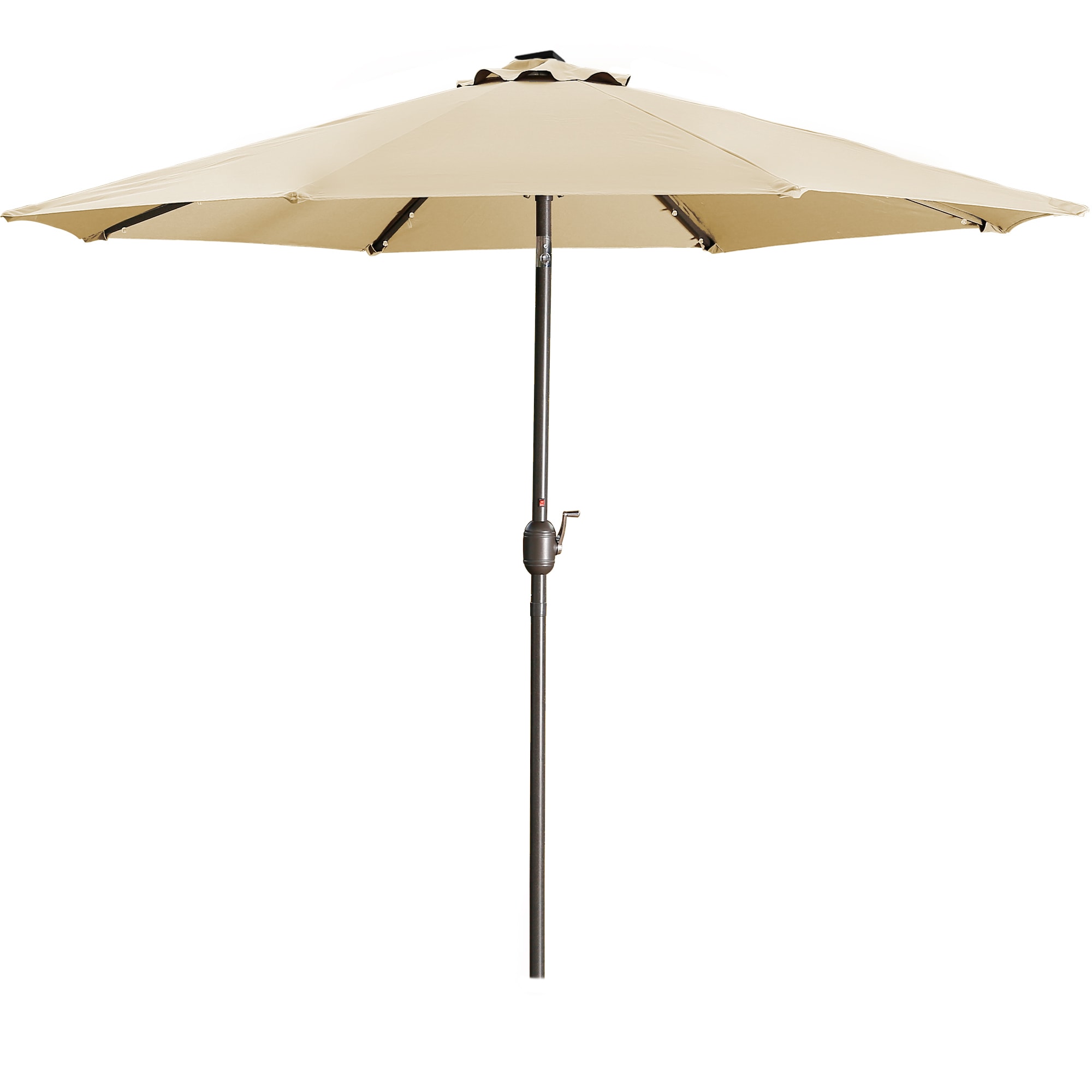 Sumyeg 9-ft Aluminum Tan Crank Market Patio Umbrella with Lights