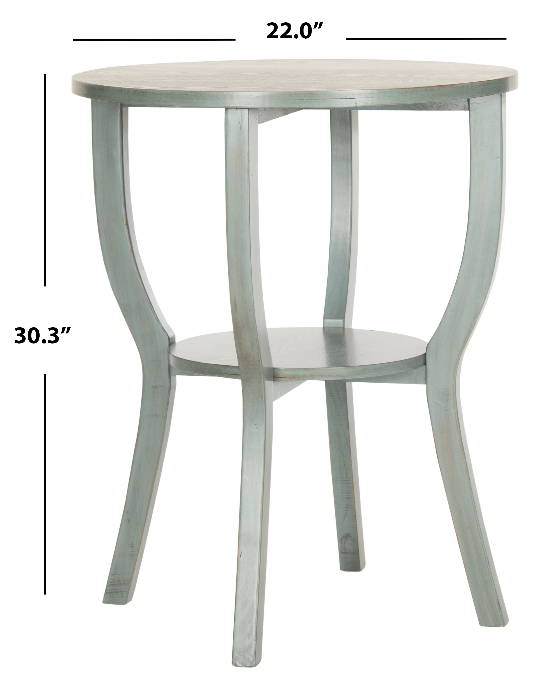 Barn Blue Round Wood Pedestal Accent Table with Shelf