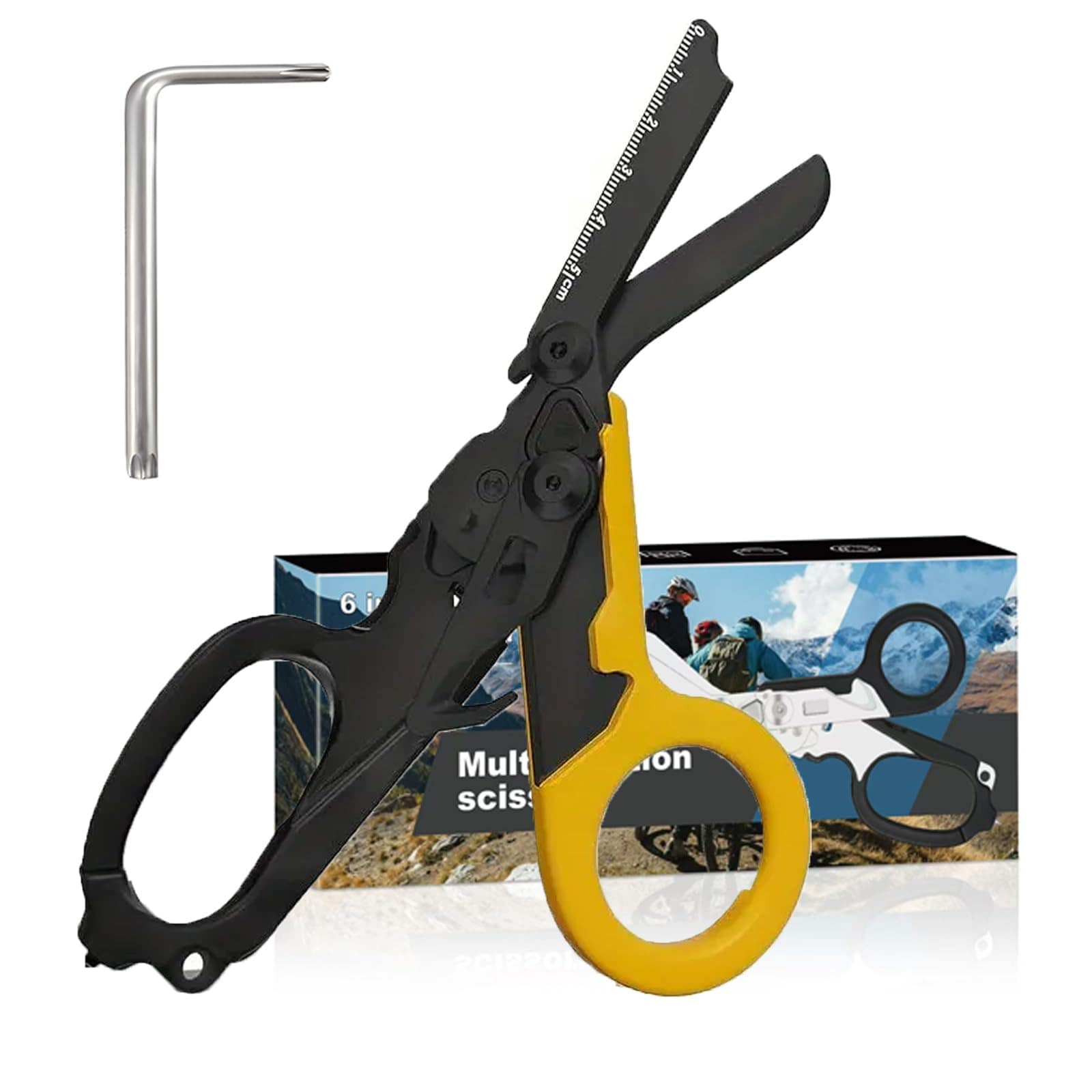 Linder Group Inc 6 in 1 Trauma Clipper Folding Emergency Outdoor Tool with Scissors Knife Saw Window Breaker Seat Belt Cutter Oxygen Wrench Adjustable Wrench