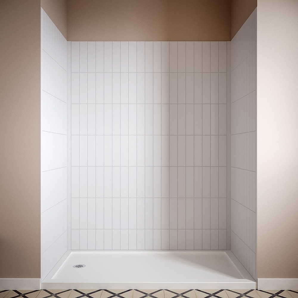 Streamline  32 inch L x 60 inch W x 76 inch H 3 Piece Glue Up Alcove Shower Surround in White Tile Finish