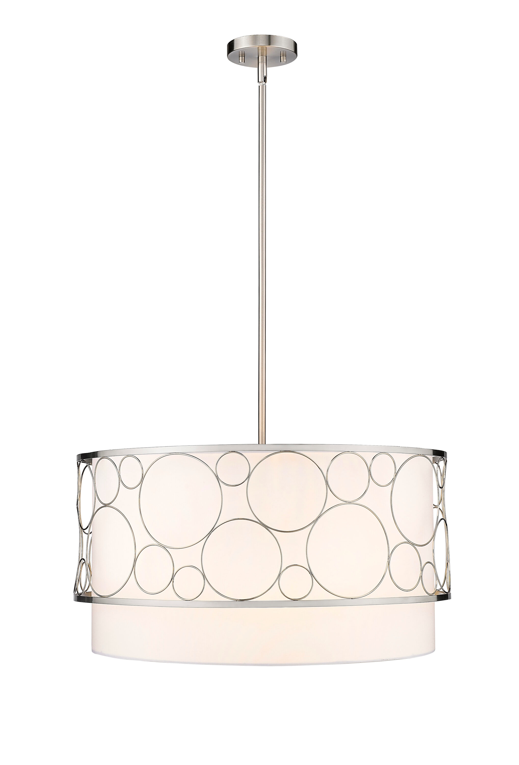 24" Brushed Nickel Drum Pendant Light with White Shade
