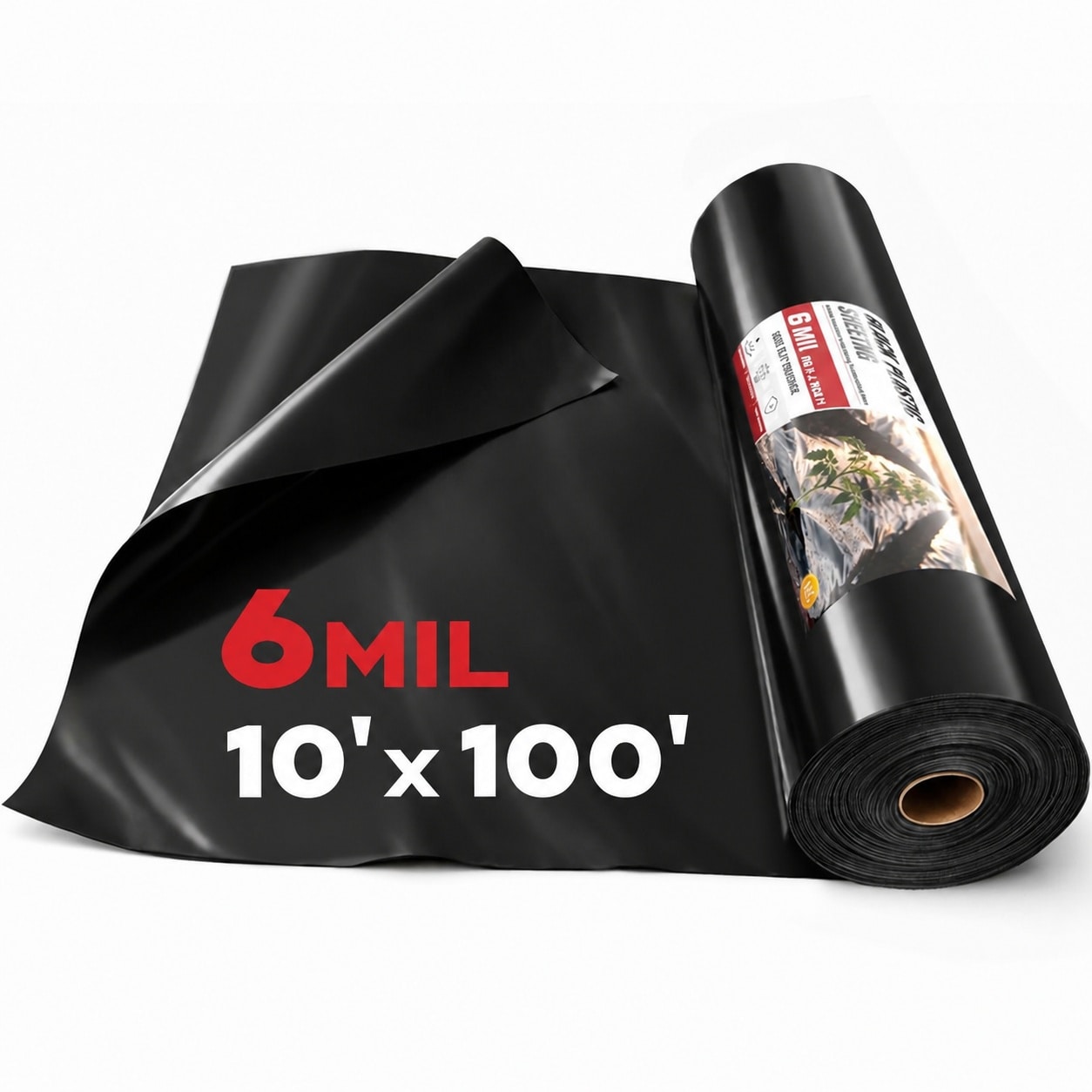 Etokfoks  10 ft x 100 ft Heavy Duty Black Plastic Sheeting Roll Waterproof UV Resistant Polyethylene for Ground Cover 1 Roll
