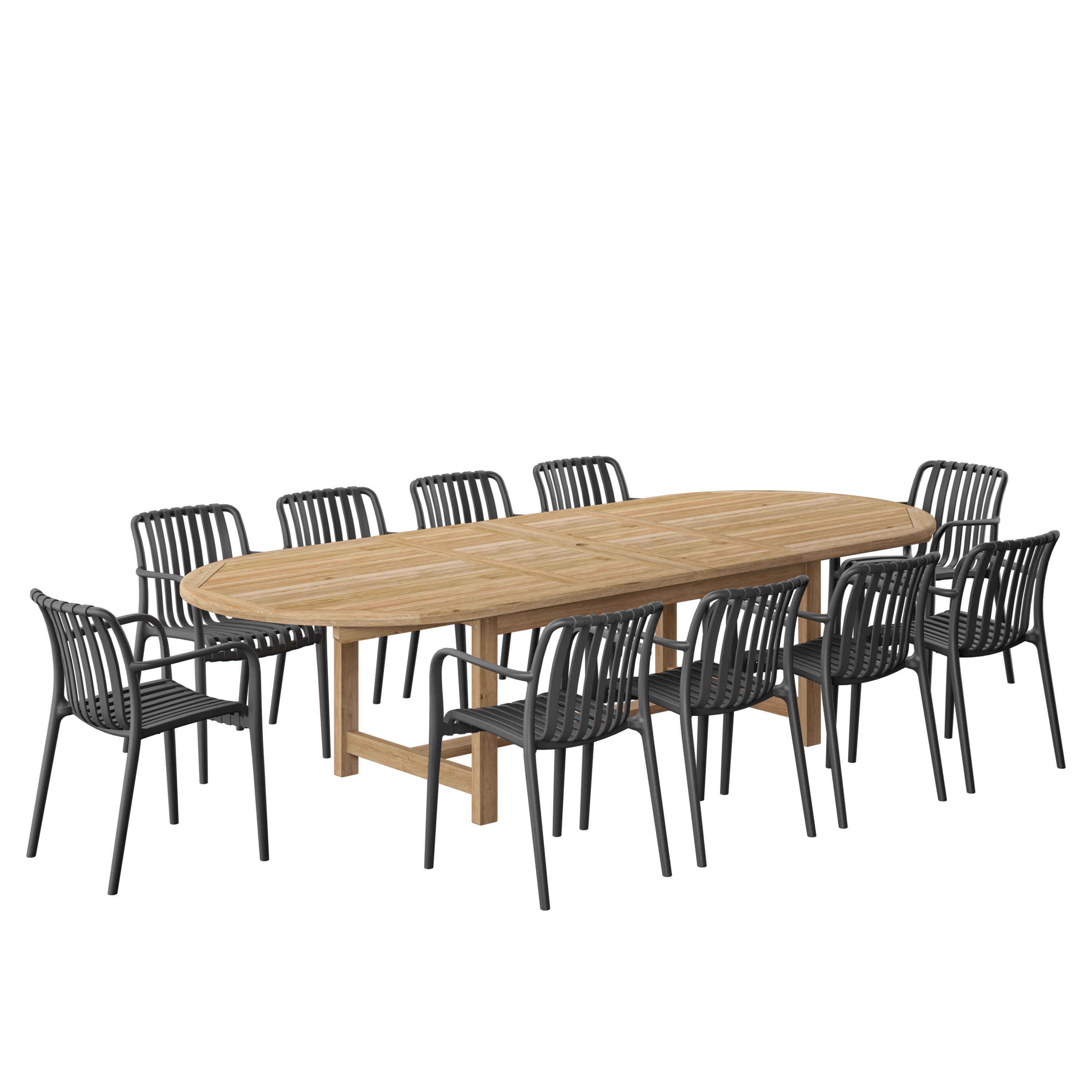 Amazonia LWS-DIANDLX10-CUR-B 11 -Piece Brown Patio Dining Set Extendable Table Wood Rectangle Table with 10 Cushions Stackable Stationary and Motion Chairs