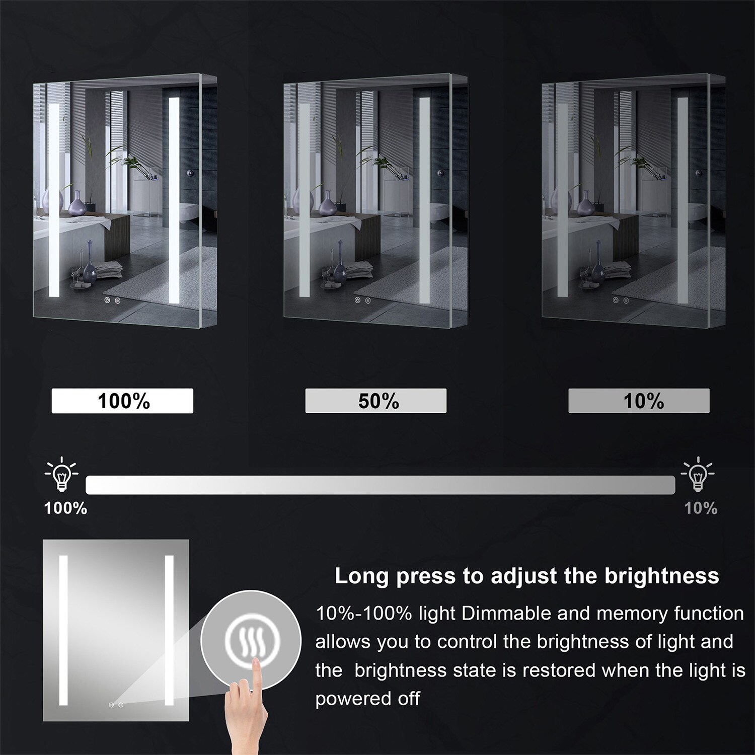 Forclover Dimmable Mirrored LED Bathroom Medicine Cabinet 24-in x 30-in ...