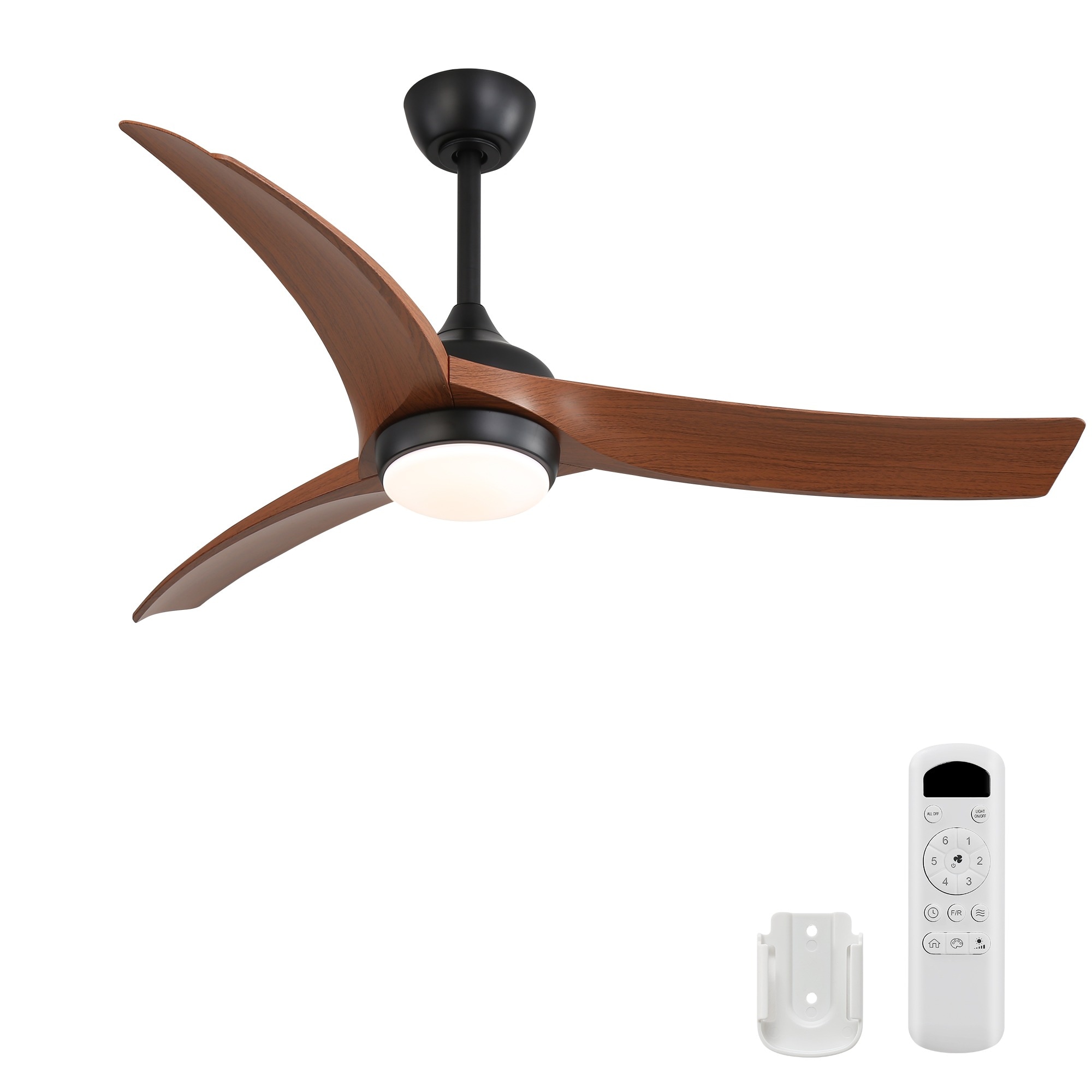 HyperDrop Cart 52-in Dark Wood ABS Modern Ceiling Fan with Dimmable LED Light and Reversible DC Motor for Living Room