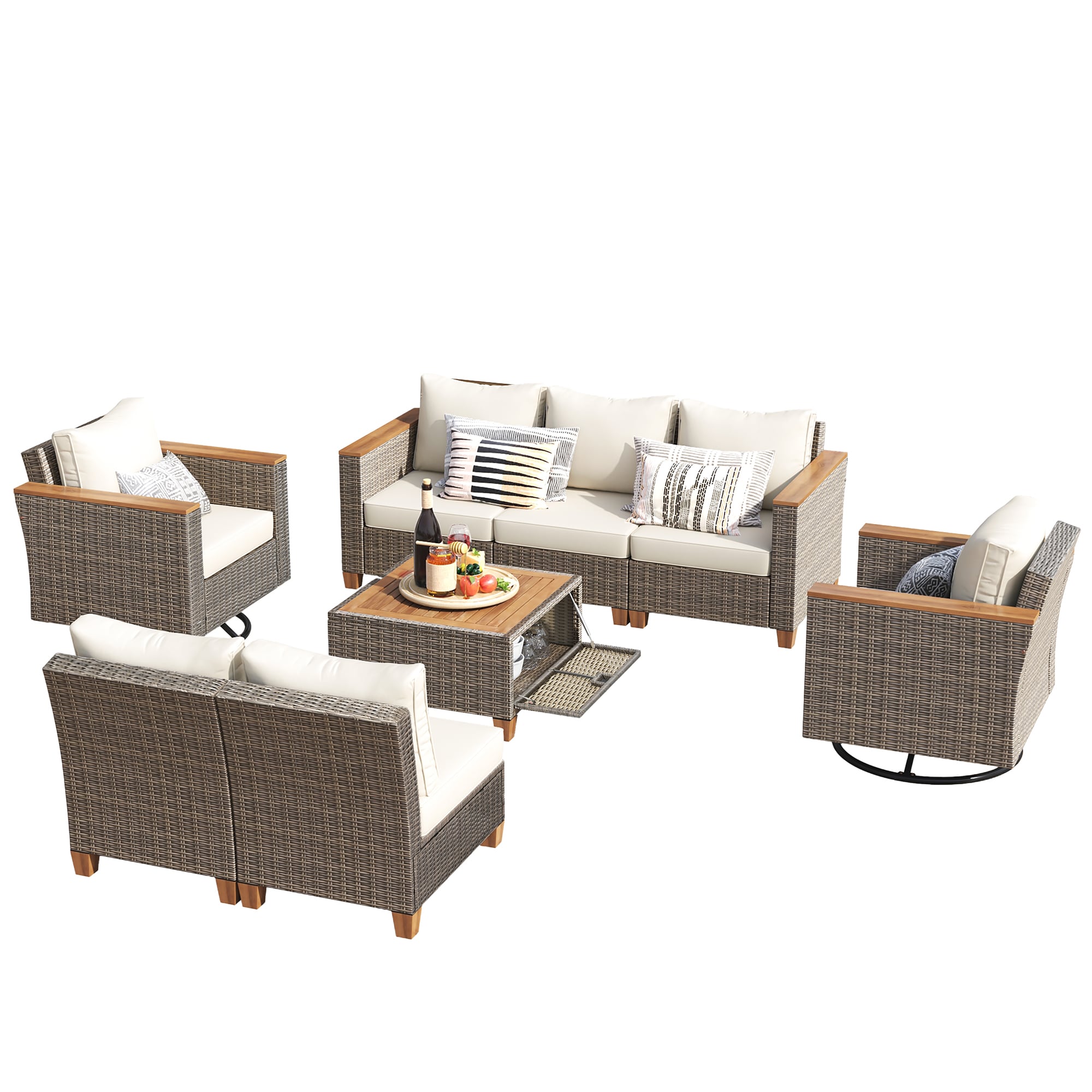 SINOFURN SYB260079BG Wicker Outdoor Sectional with Blue Cushions and Wicker Frame