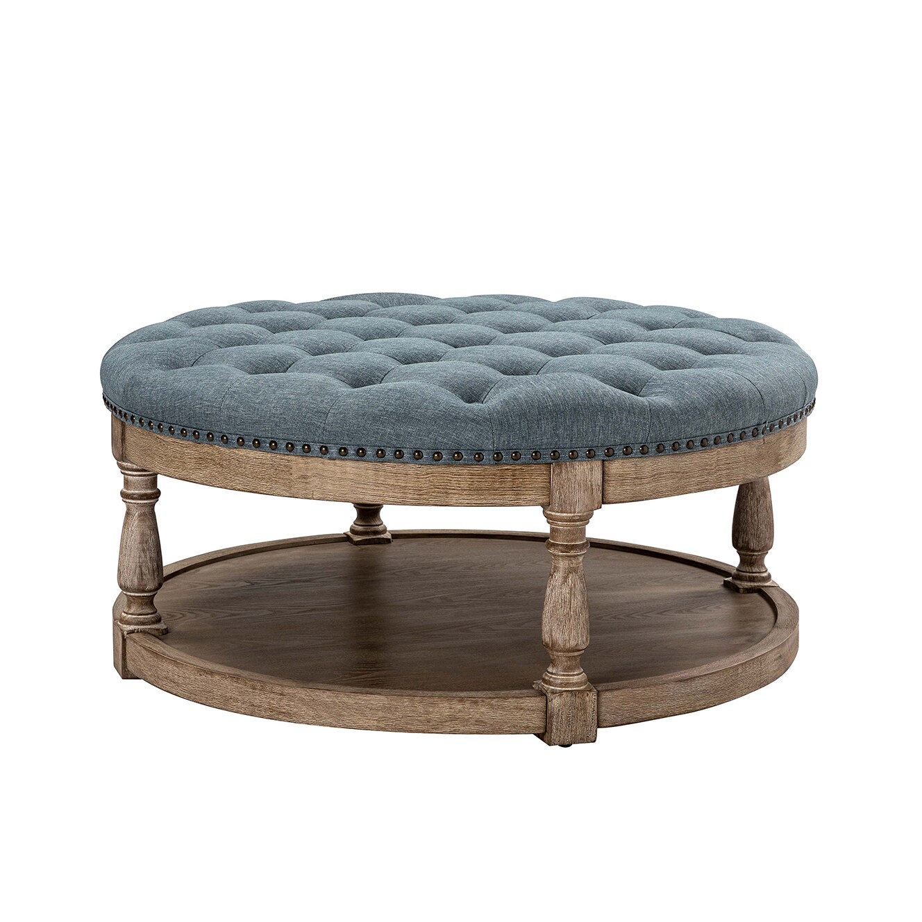 14 Karat Home Deoius Casual BLUE Round Storage Ottoman