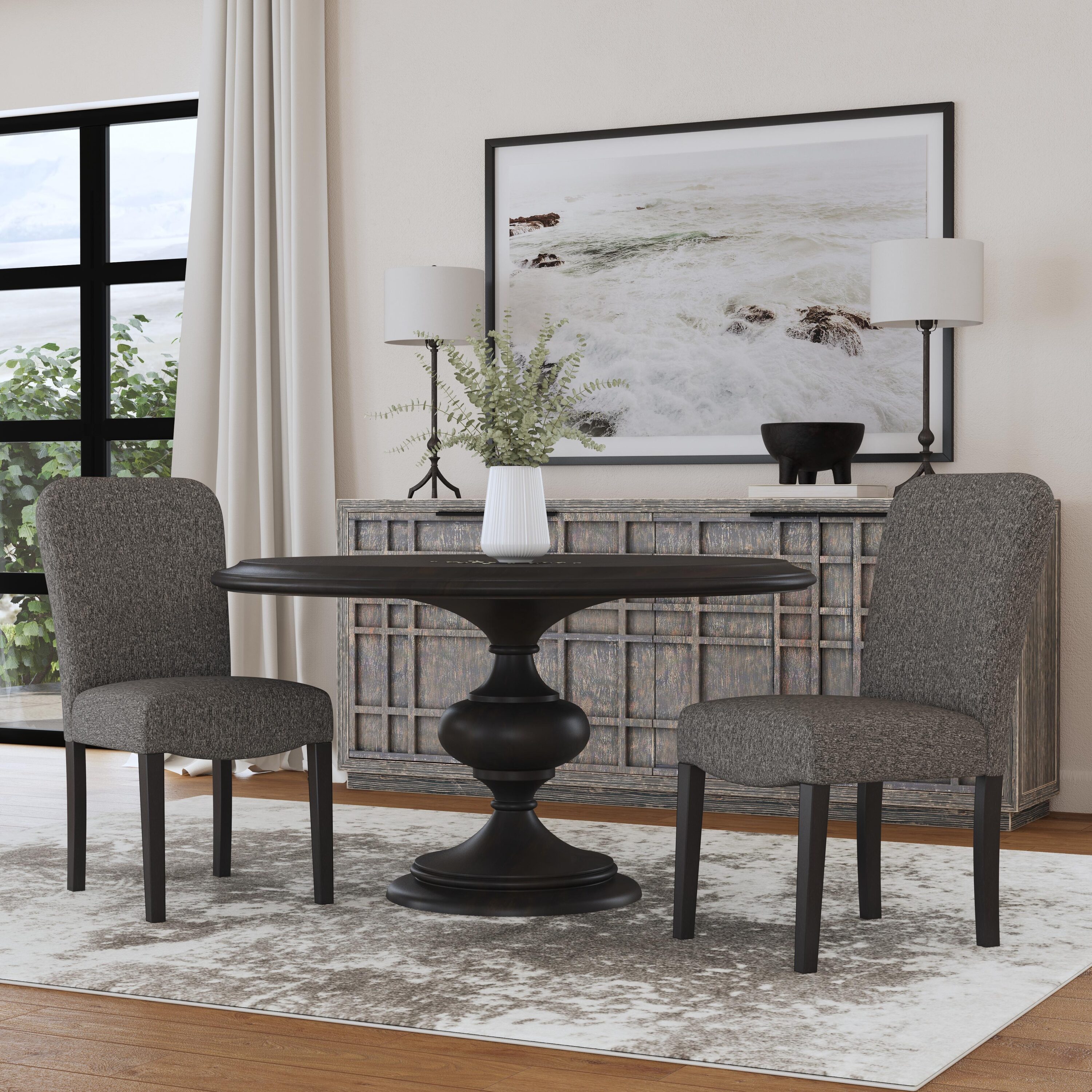 HomePop K8728-F2439 Set of 2 Rounded Back Traditional Woven Upholstered Dining Side Chair (Wood Frame)
