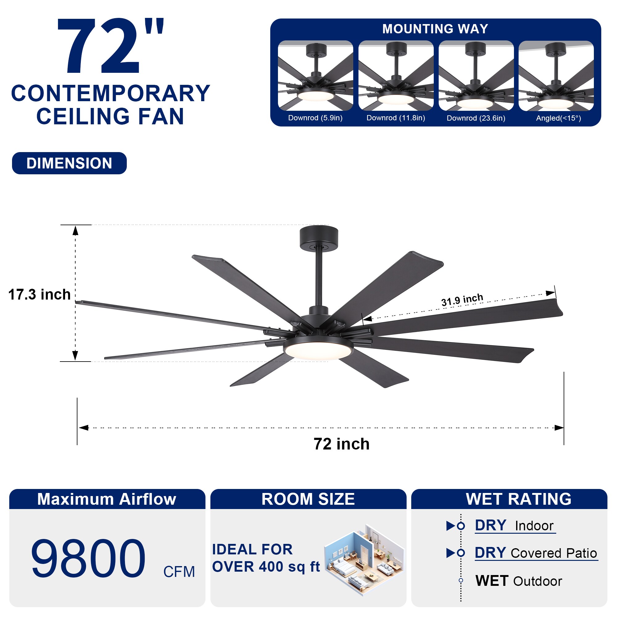 YUHAO 72LSDC1180BKT8 Ceiling-Fans - View #9
