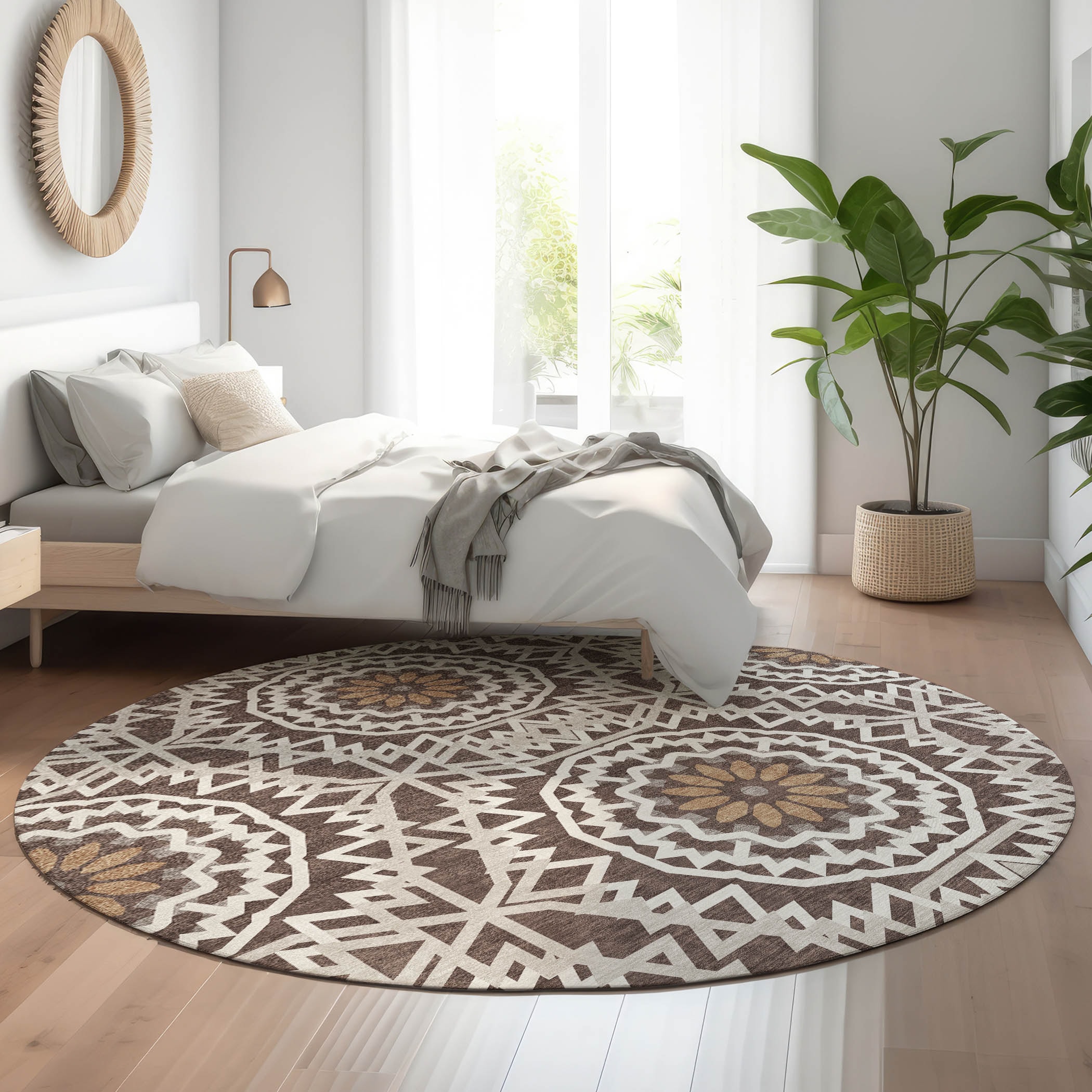 Addison Rugs AMF619CH8RO Mayfield AMF619CH 8 x 8 (ft) Loomed Polyester Chocolate Round Indoor Geometric Machine washable Area rug
