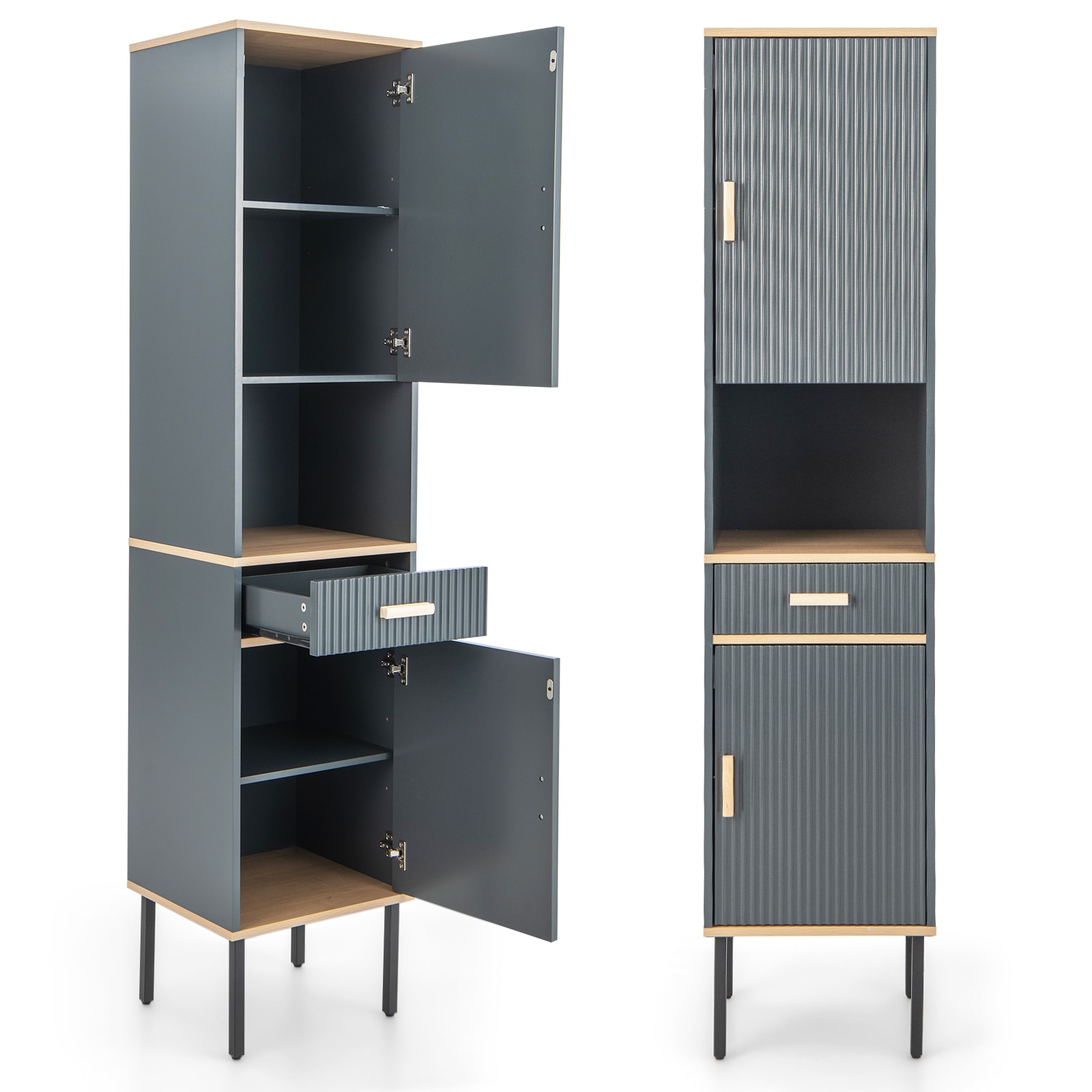 Clihome 16-in x 78.5-in x 14-in Gray Freestanding Soft Close Linen Cabinet