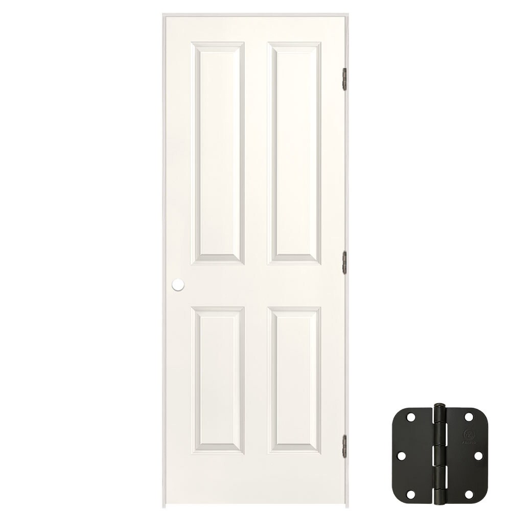 28-in x 80-in Snow Storm 4 Panel Square Solid Core Prefinished Molded Composite Left Hand Single Prehung Interior Door in White | - Masonite 627125