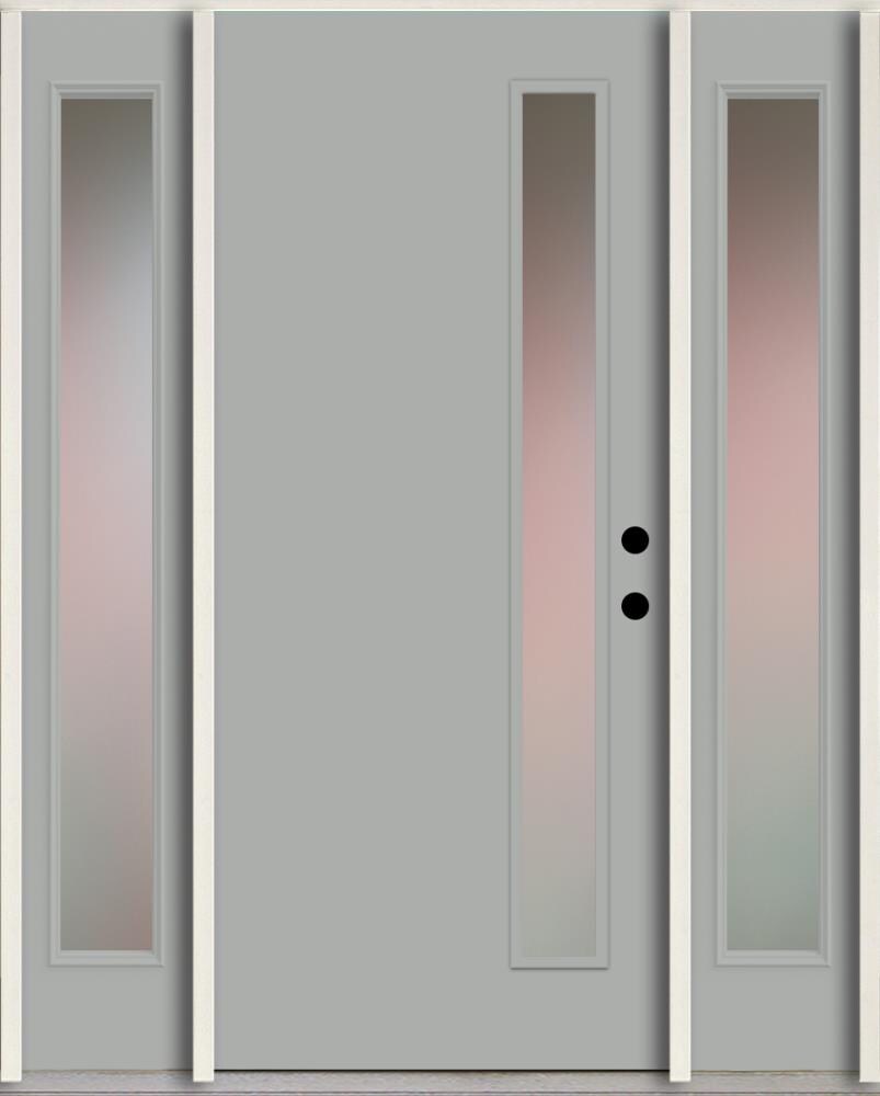 RELIABILT LO1065428 Spotlights 56-in x 80-in x 4-5/8-in Fiberglass 1/4 lite Left-hand inswing Infinity Gray Paint Painted Prehung Front Door with Sidelights Insulating core