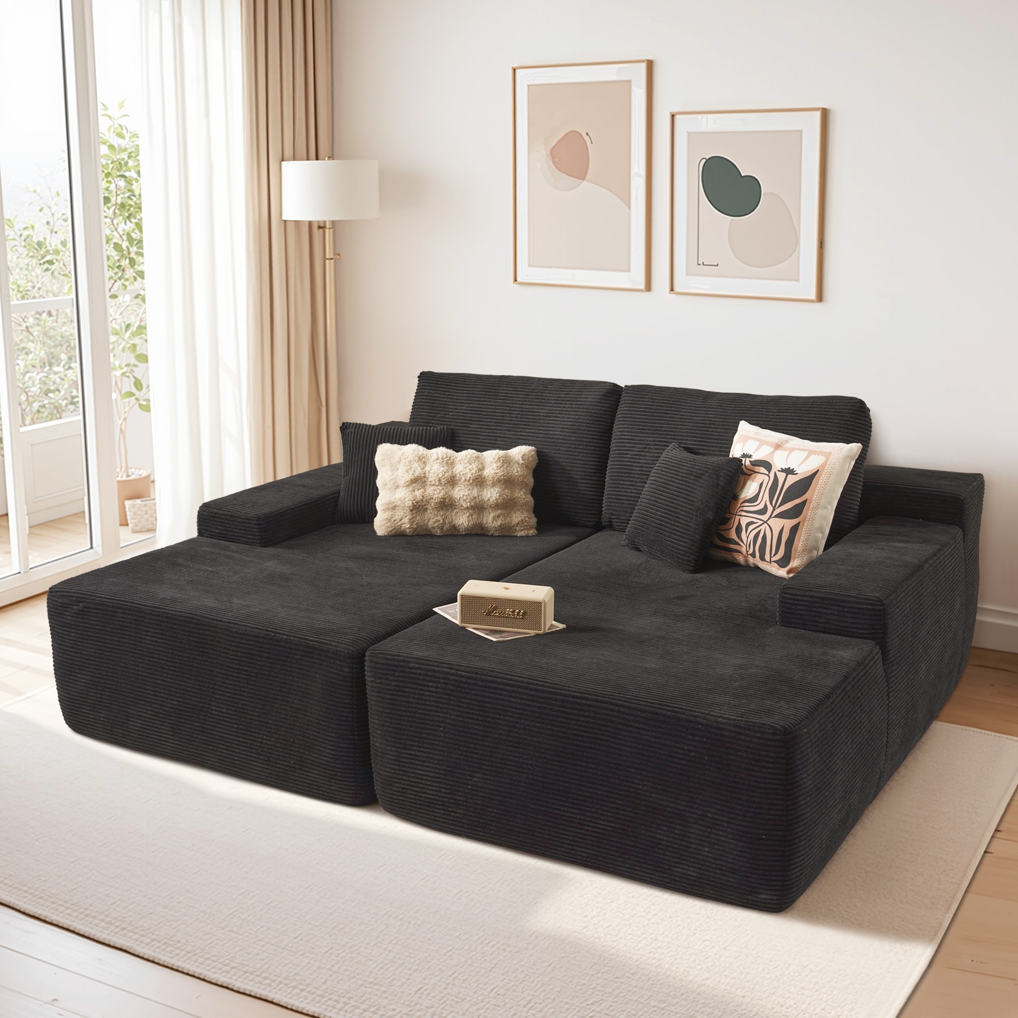 Pouuin SAS400 81.1-in Modern Black Corduroy Sectional