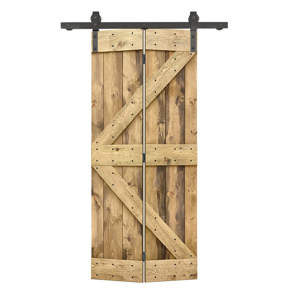 CALHOME 28-in x 84-in Weather Oak Pine Wood Solid Core Barn Door ...