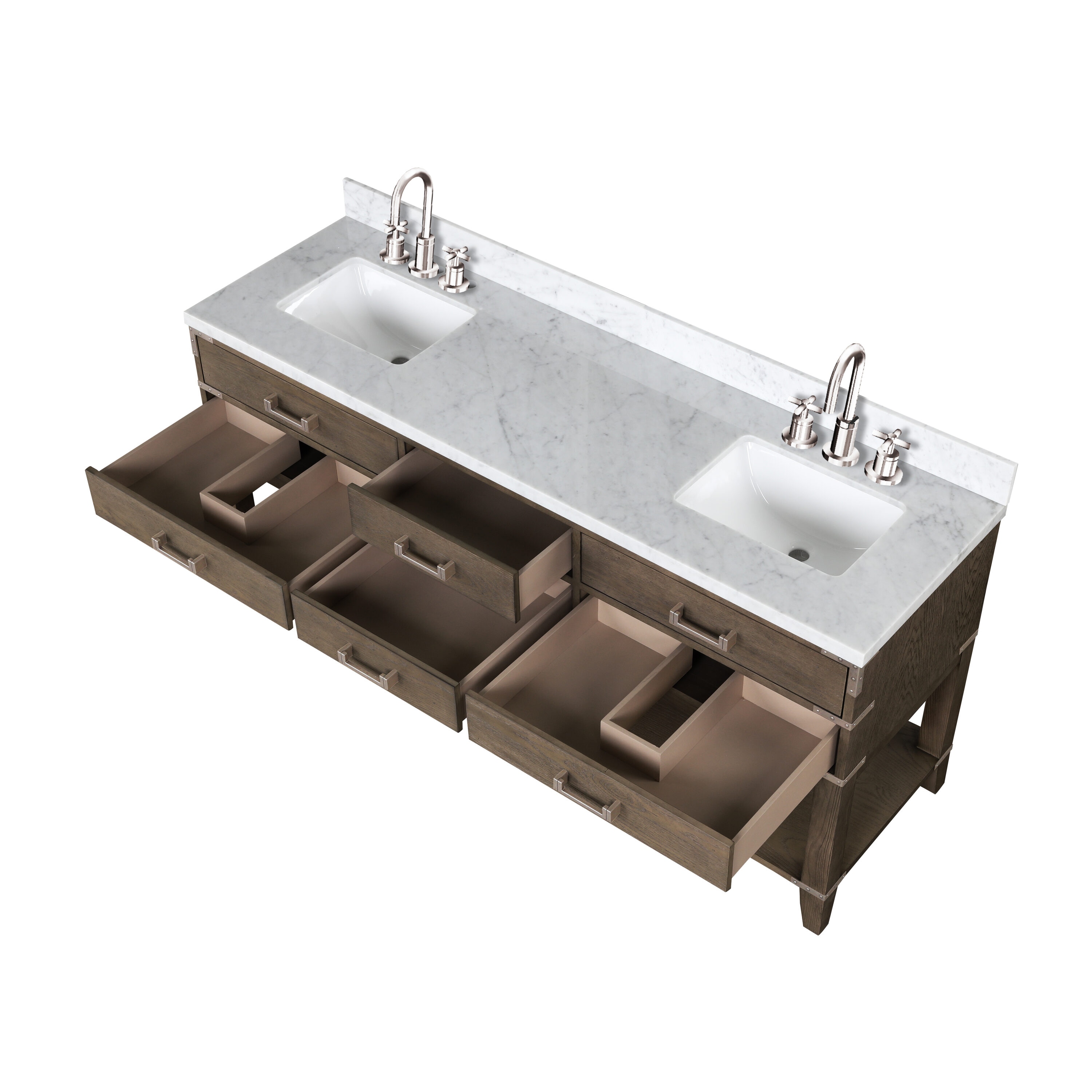 Lexora LVGR72DR111 Greenberg 72-in Grey Oak Undermount Double sink Bathroom Vanity with White Carrara Marble Marble Top (Mirror Included) (Faucet Included)