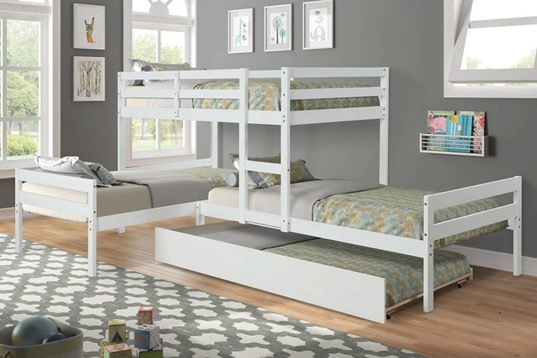 Casainc L Shaped Bunk Bed With Trundle, Twin Bed Frame With Room For Storage Underneath