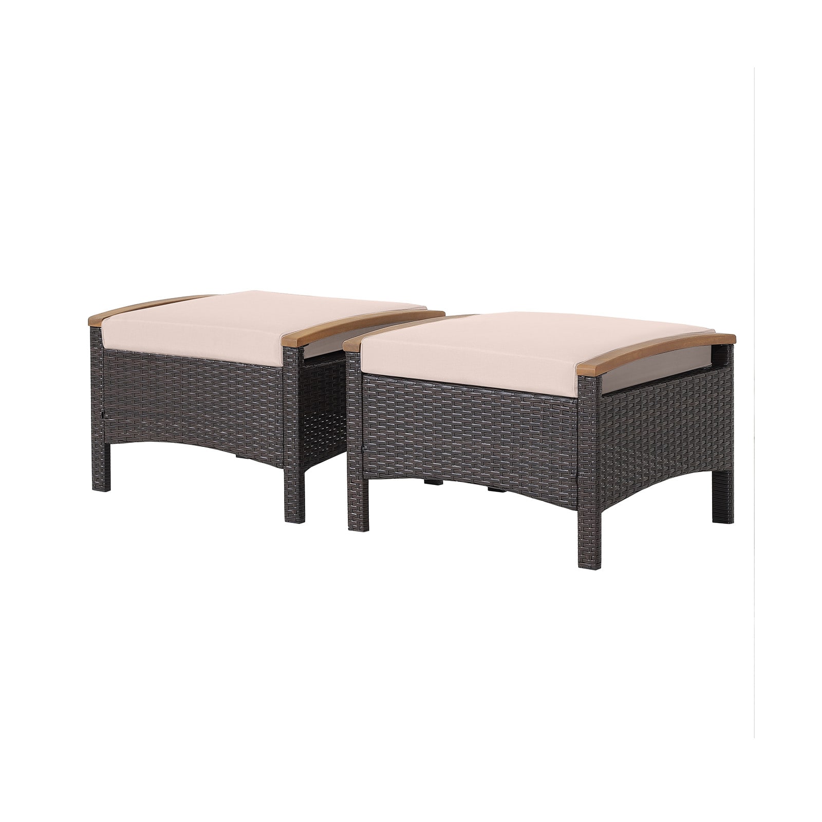 Slickblue D-CO-NB21507WH Set of 2- Outdoor Mix Brown PE Rattan Rectangle Ottoman with Brown/ White/ Red/ Navy Cushions for Patio Garden Balcony Poolside Seating