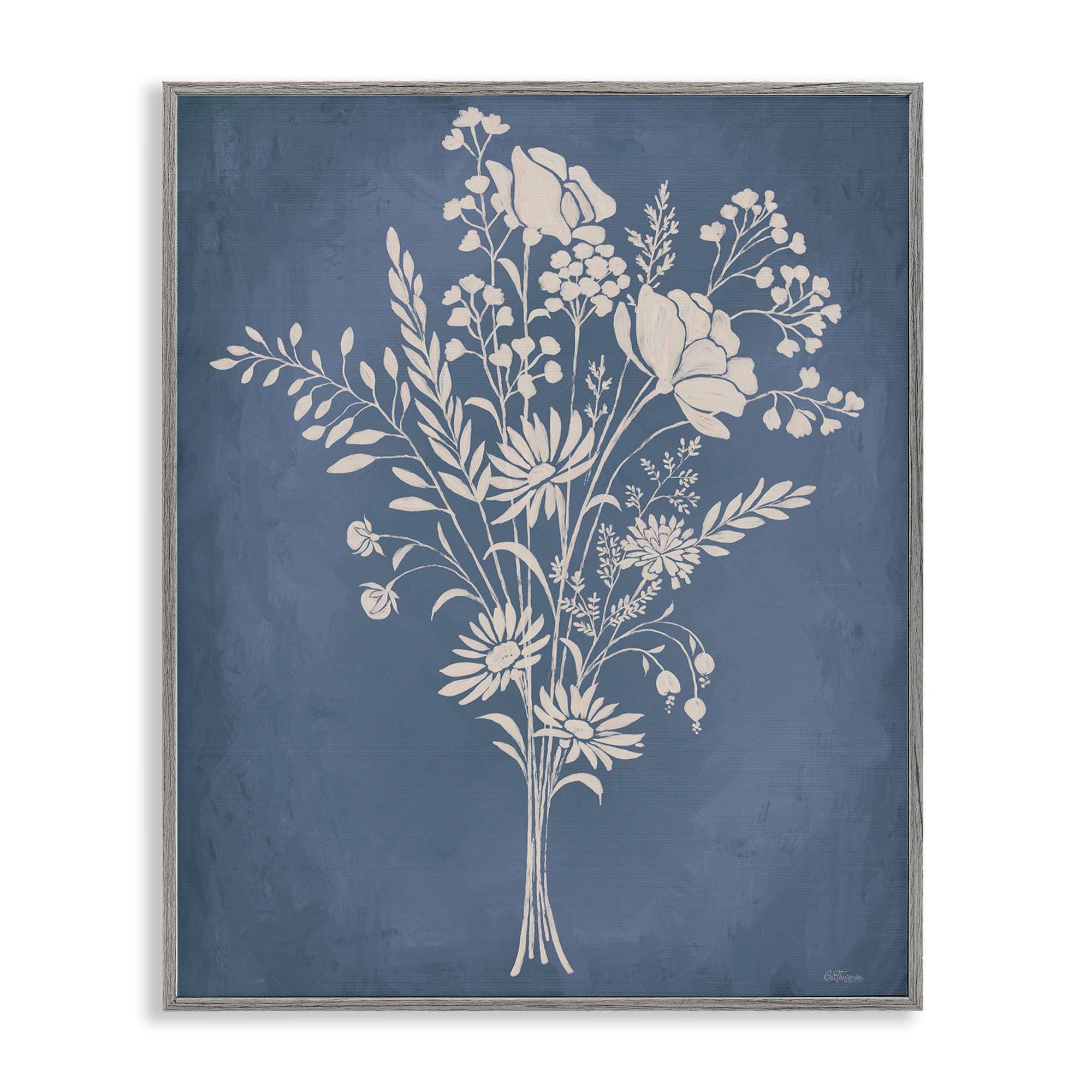 Stupell Industries BS-743-GFF-11X14 Garden Bundle over Blue Gray Framed Giclee Art By Cat Thurman Designs 11 x 14