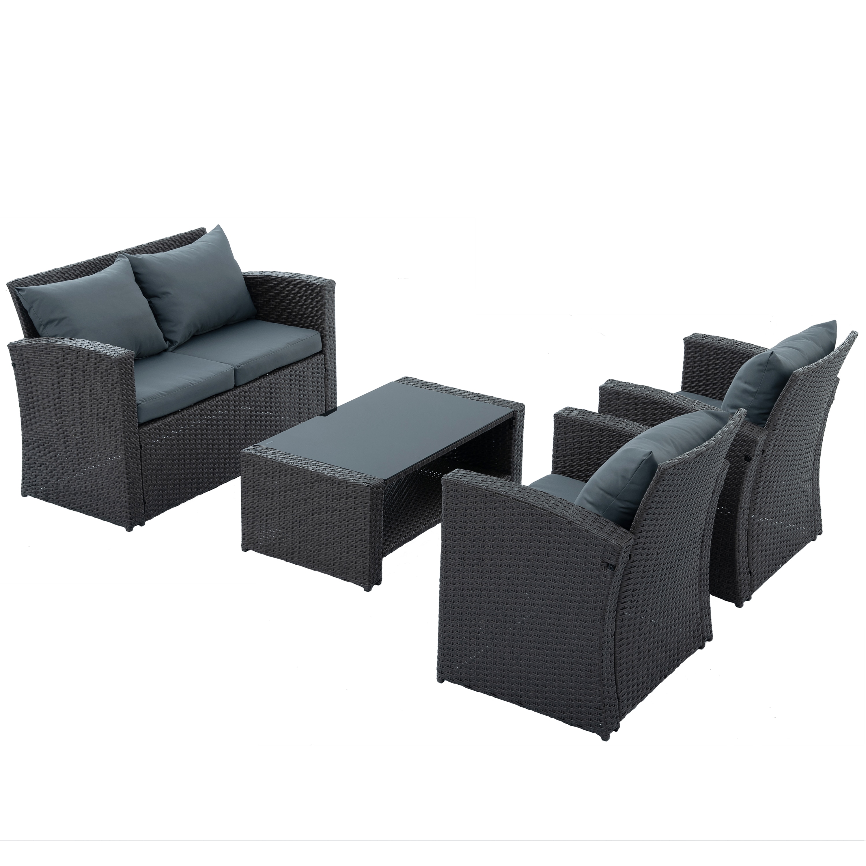 Mondawe 4-Piece Rattan Patio Conversation Set with Gray Cushions in the ...