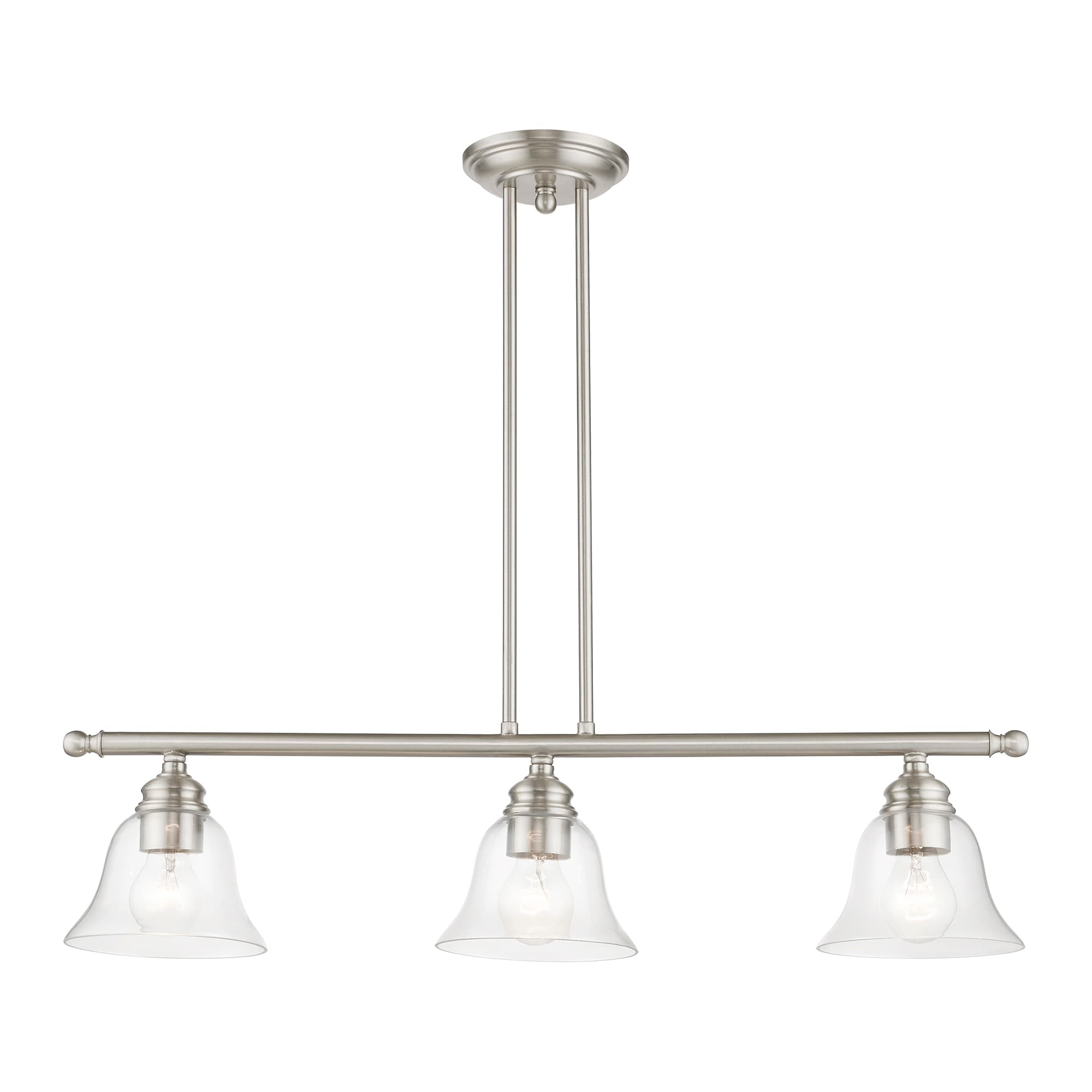 Elegant Brushed Nickel 3-Light Linear Chandelier with Hand-Blown Glass