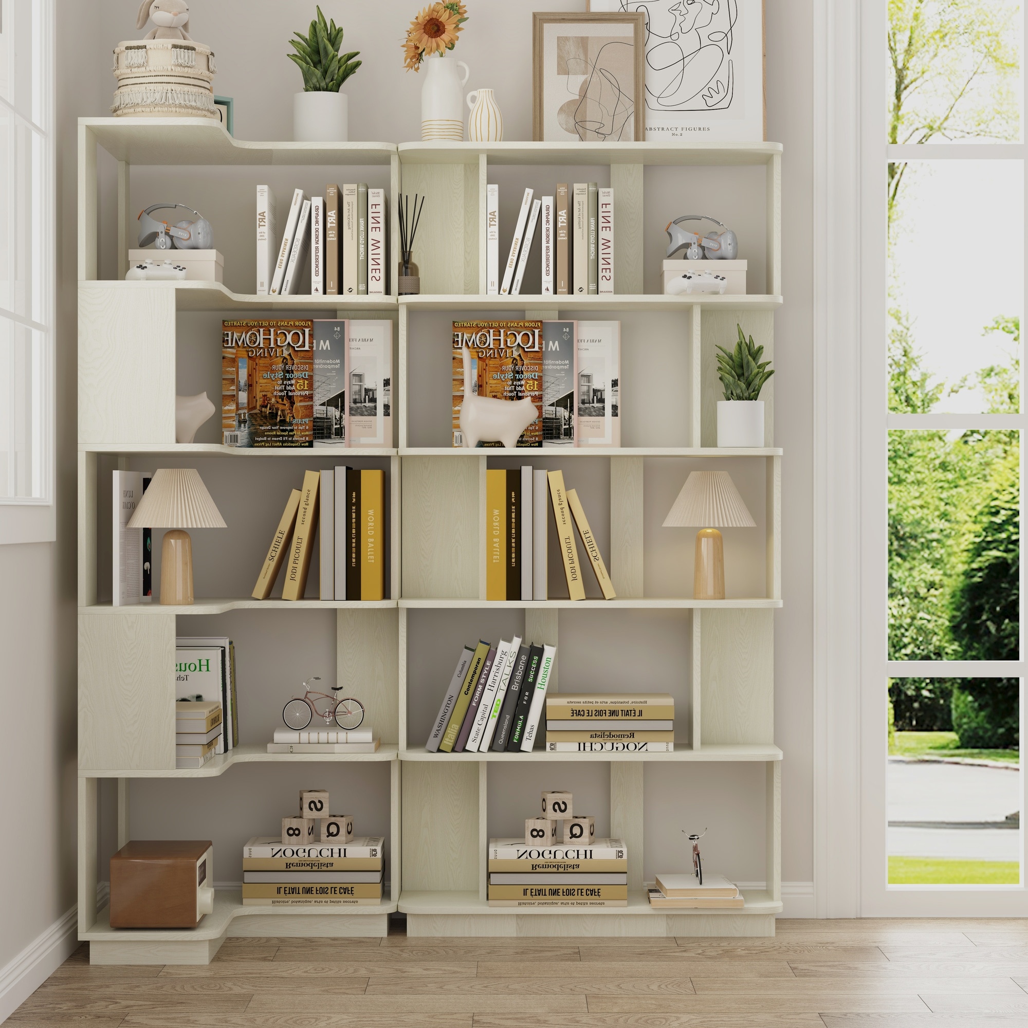 HyperDrop Cart 31.5-in W White Oak MDF Wood 2-Piece Bookcase Set with L ...