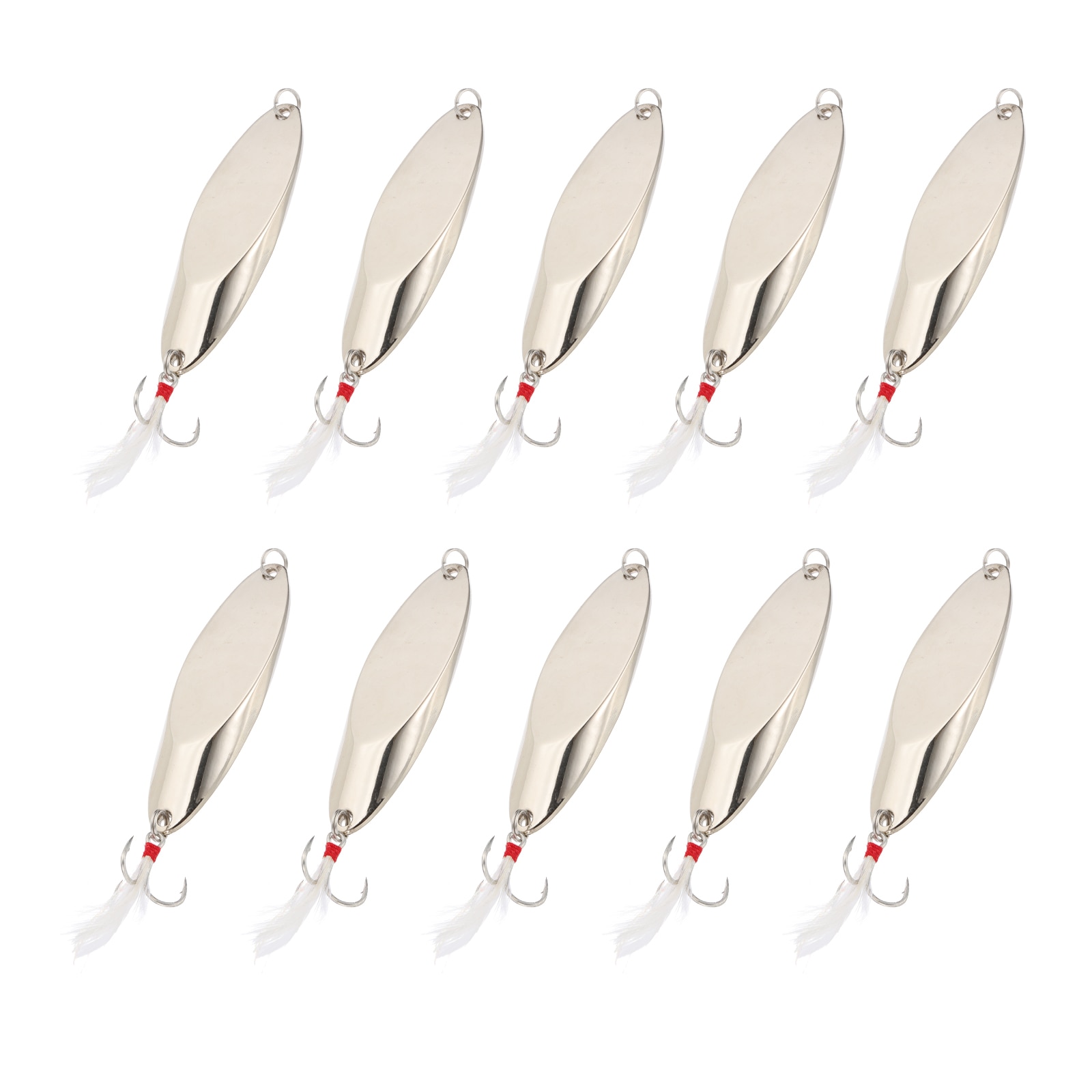 PATIKIL Fishing Spoons 10pcs 1-3/8 oz Fishing Lures Casting Spoon Treble Hooks Jigs Hard Metal Spinner Baits for Freshwater Saltwater Salmon Silver Tone